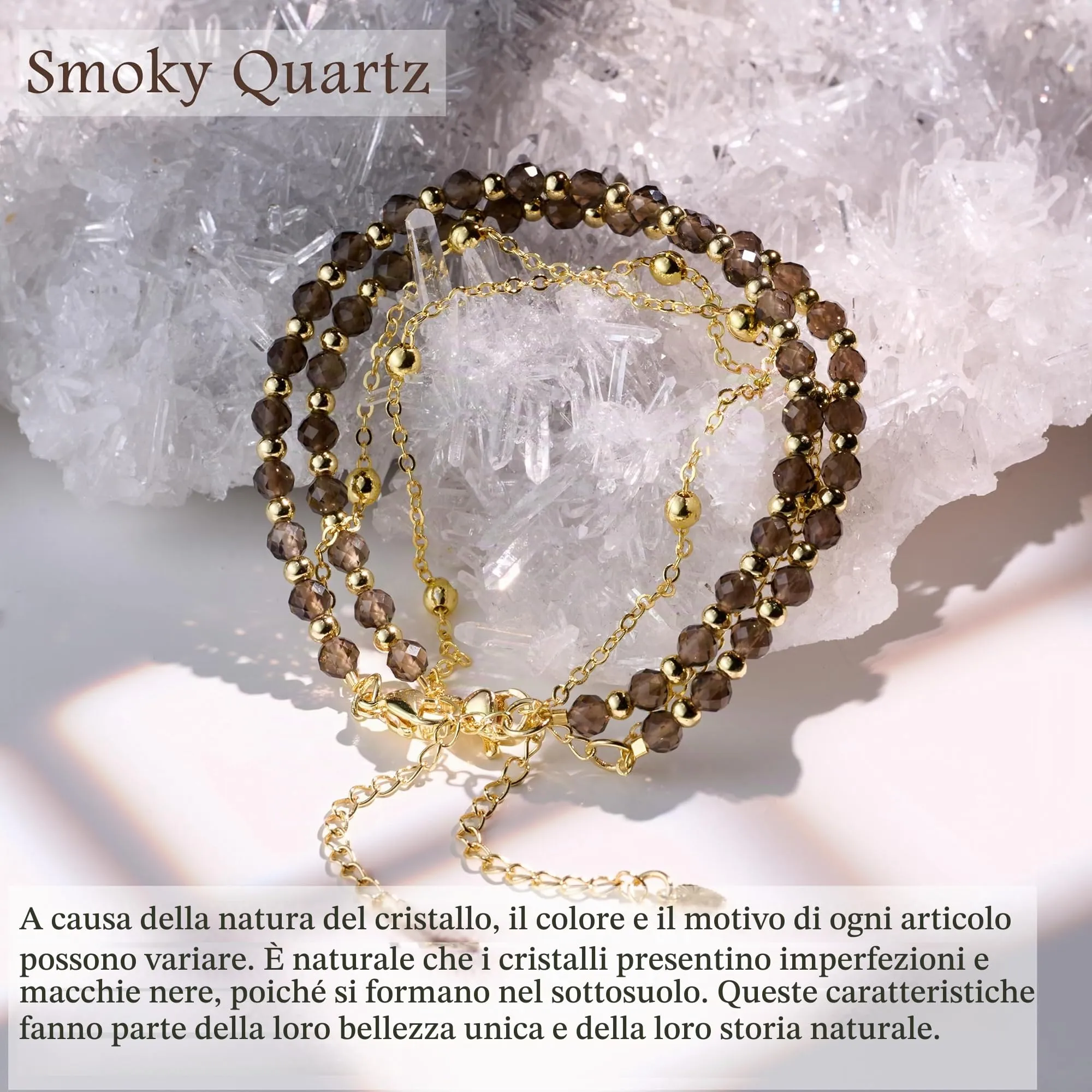 Farfume Bracciale in Quarzo Fumoso, Pietre Naturali 4mm per Donna - immagine 3