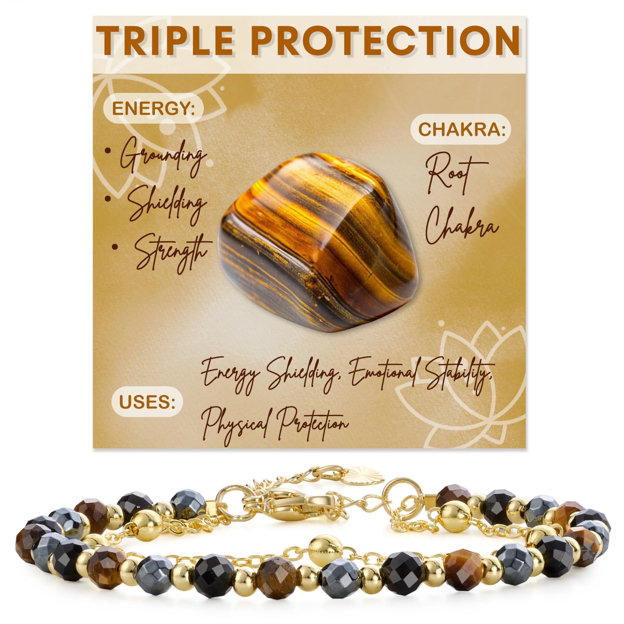 Farfume Bracciale in Pietre Naturali Protezione Tripla per Donna, Perle da 4mm - immagine 1