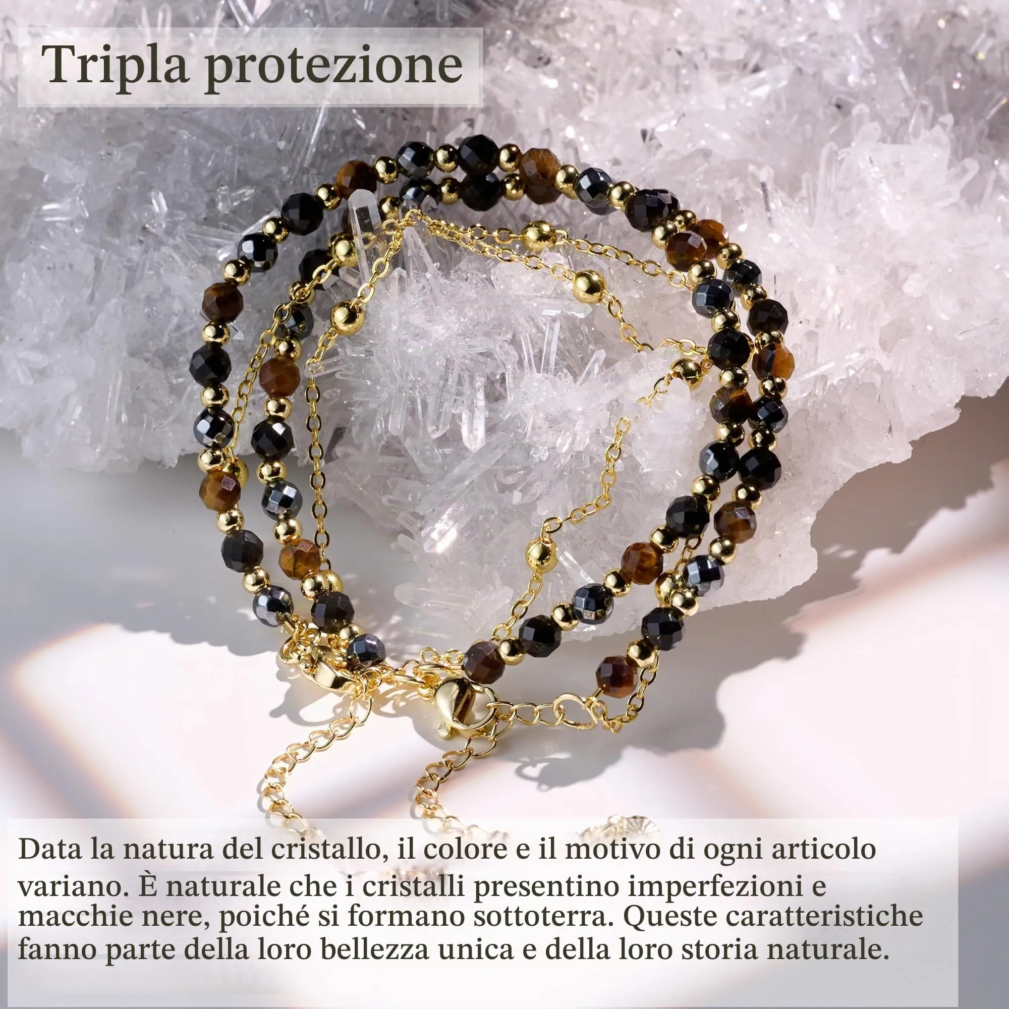 Farfume Bracciale in Pietre Naturali Protezione Tripla per Donna, Perle da 4mm - immagine 2