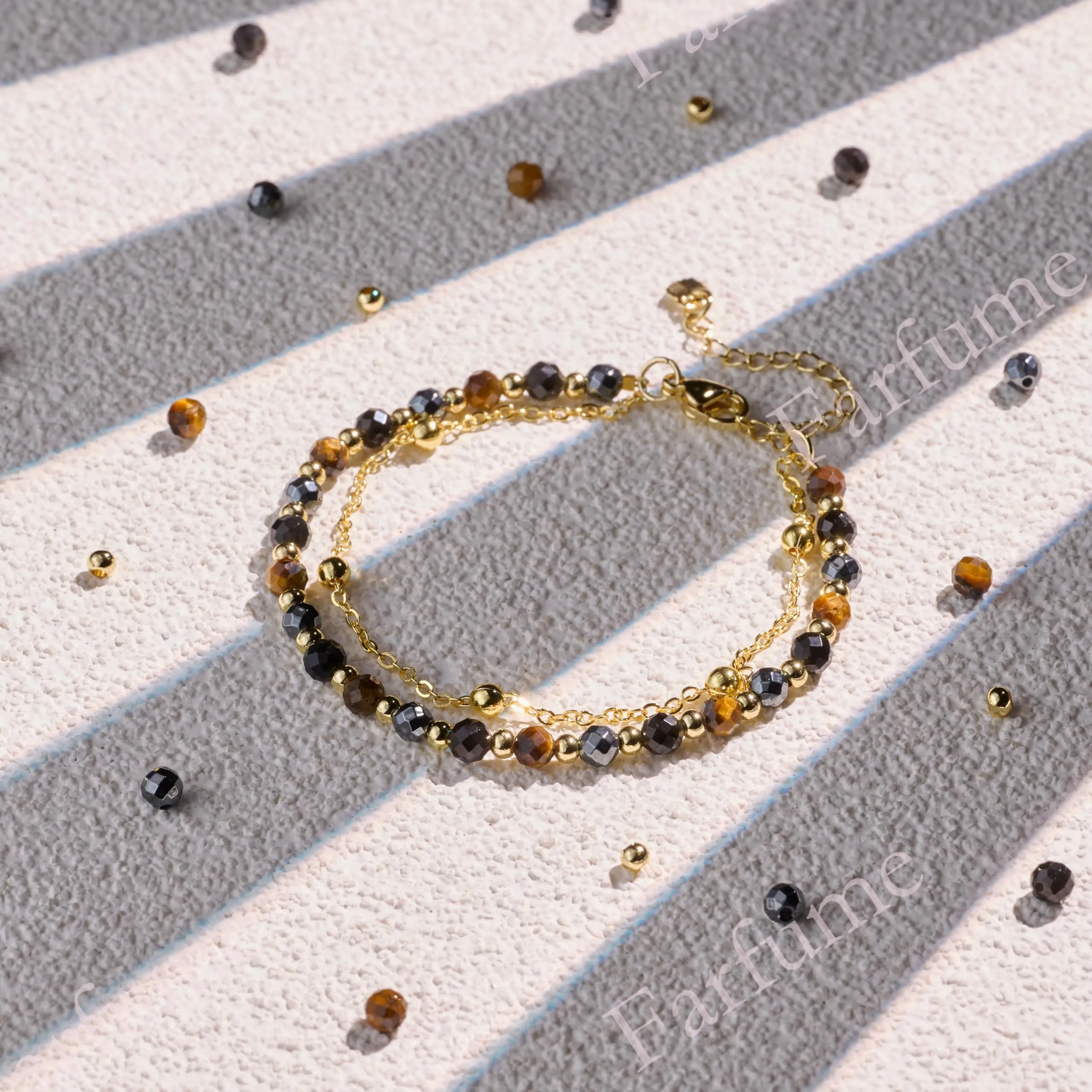 Farfume Bracciale in Pietre Naturali Protezione Tripla per Donna, Perle da 4mm - immagine 4