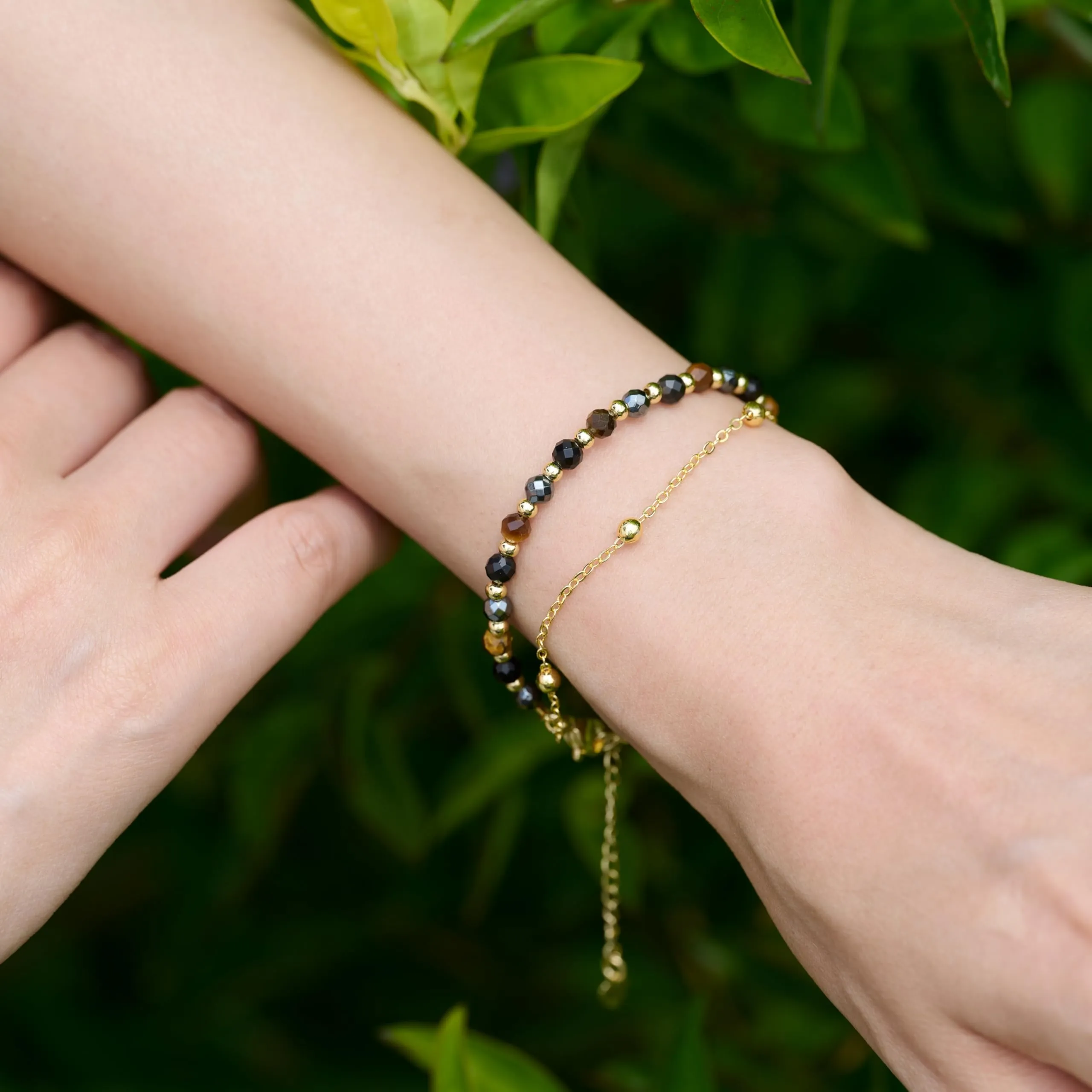 Farfume Bracciale in Pietre Naturali Protezione Tripla per Donna, Perle da 4mm - immagine 6