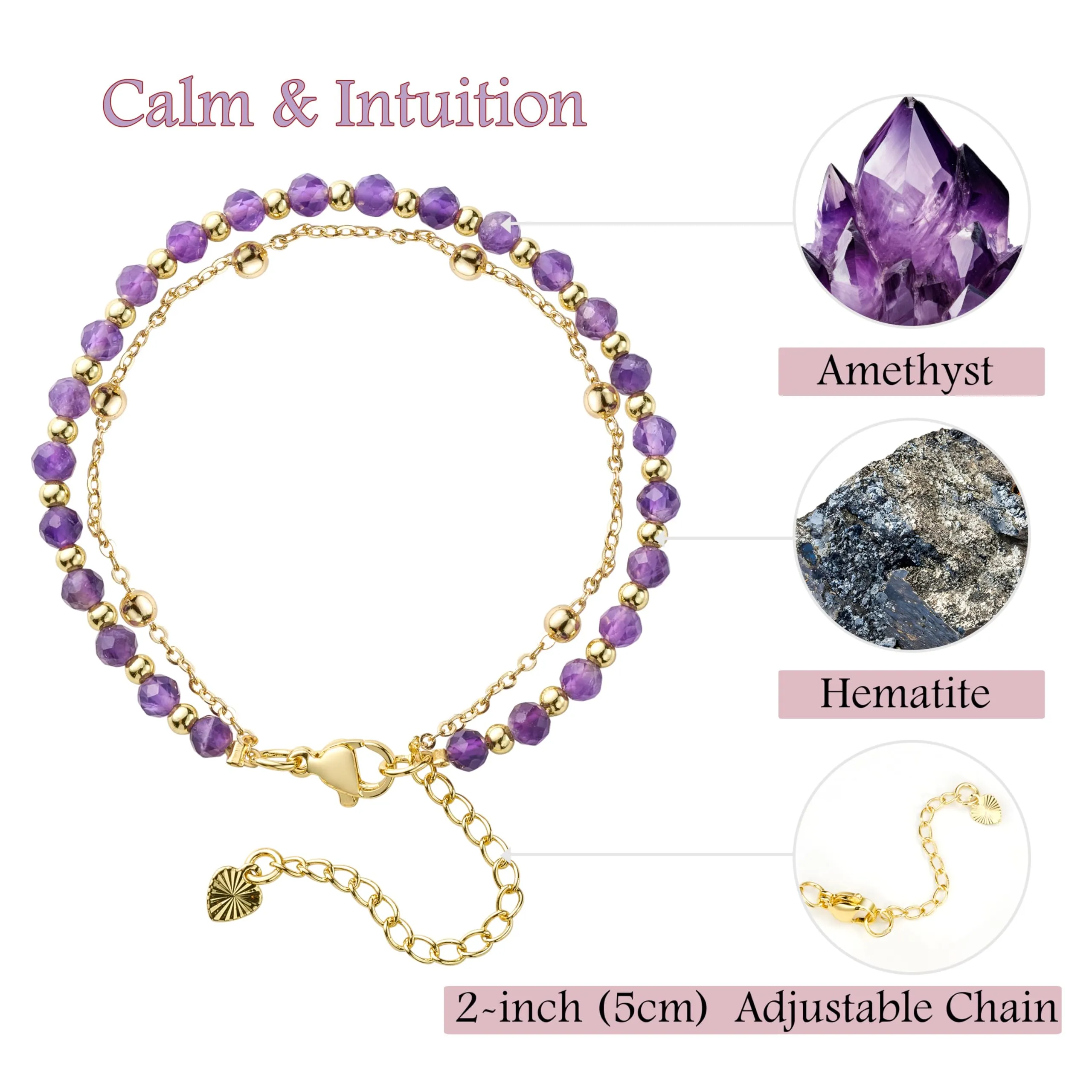 Farfume Bracciale in Ametista e Pietre Naturali da 4mm per Donna - immagine 4