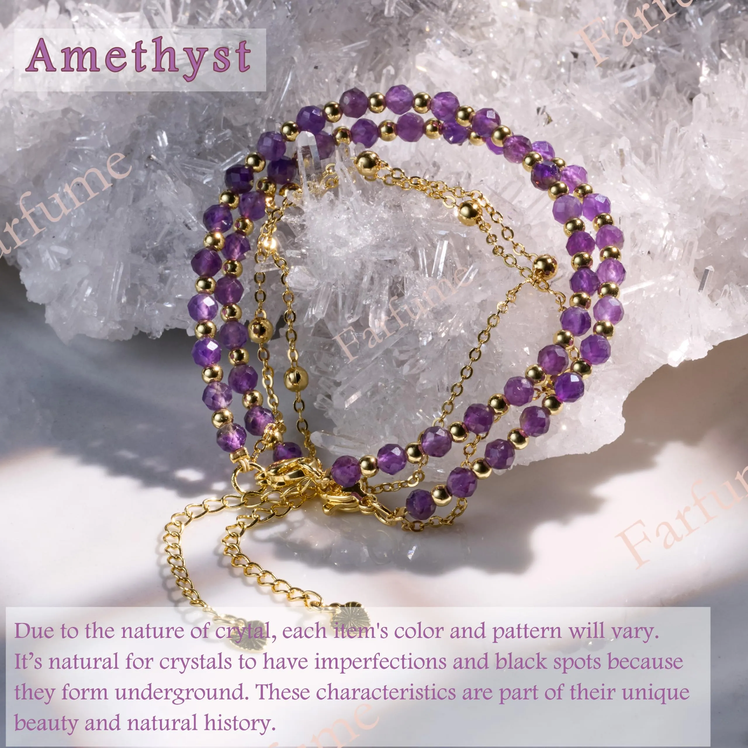 Farfume Bracciale in Ametista e Pietre Naturali da 4mm per Donna - immagine 5