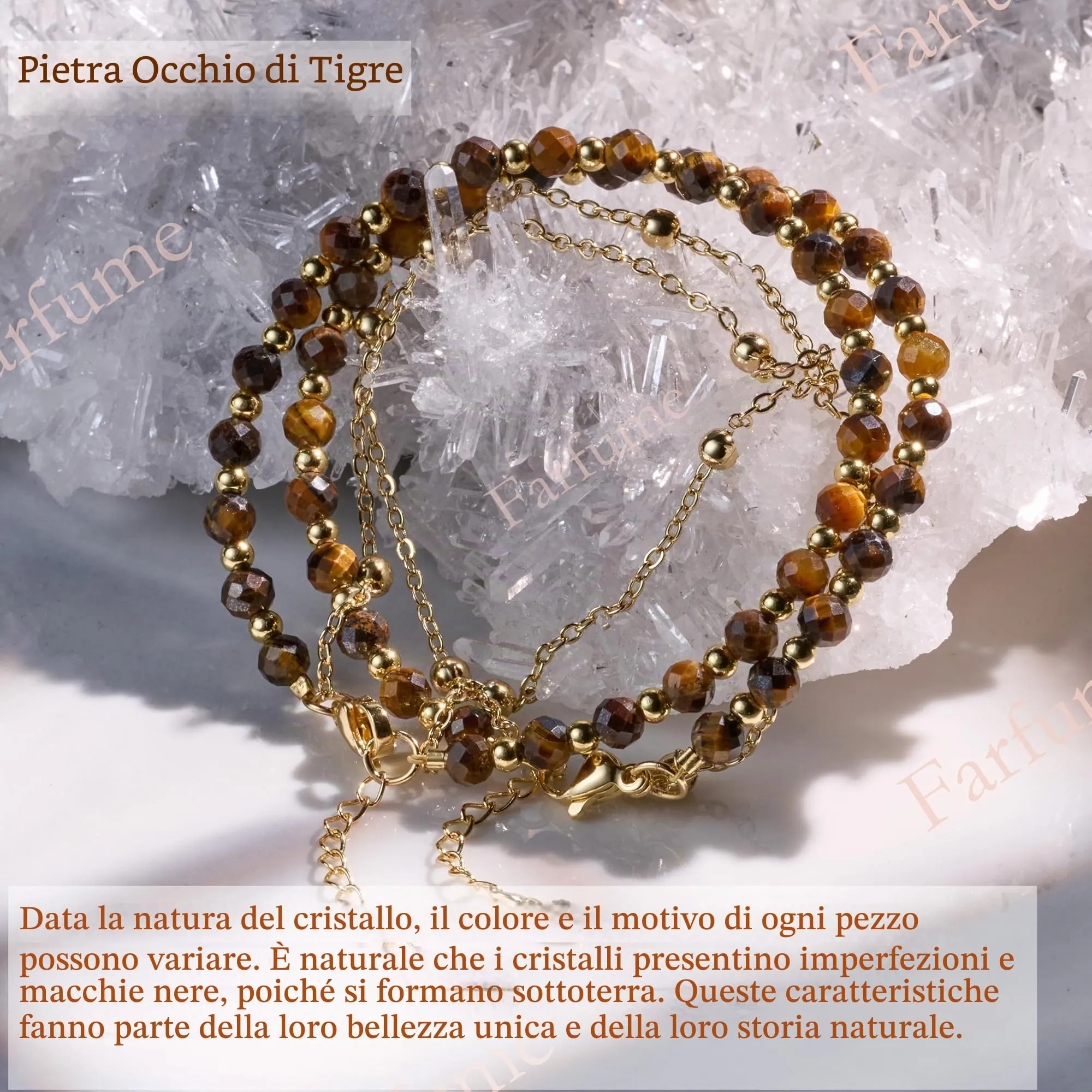 Farfume Bracciale in Occhio di Tigre, Perle in Pietra Naturale da 4mm per Donna - immagine 2