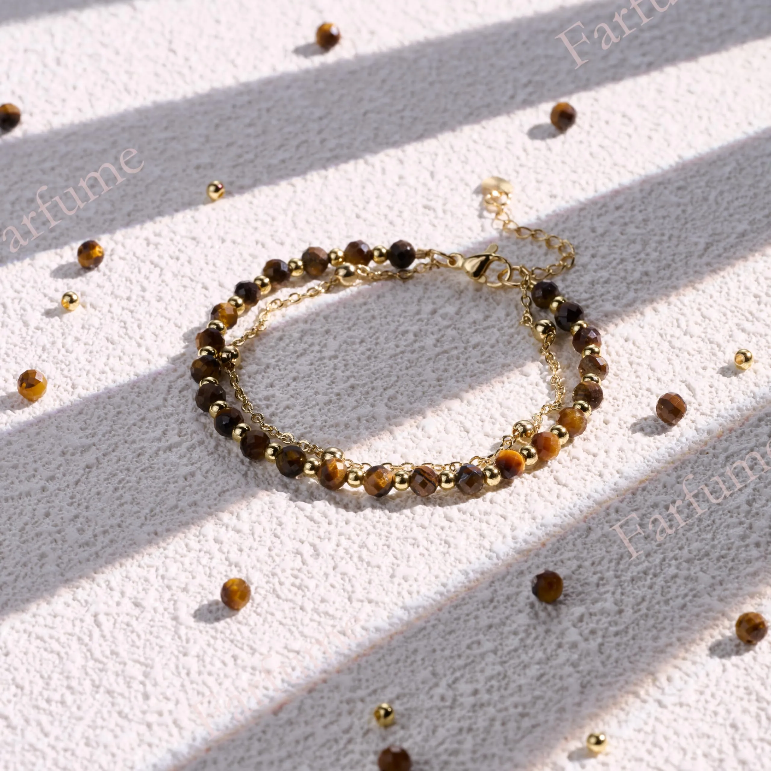 Farfume Bracciale in Occhio di Tigre, Perle in Pietra Naturale da 4mm per Donna - immagine 5