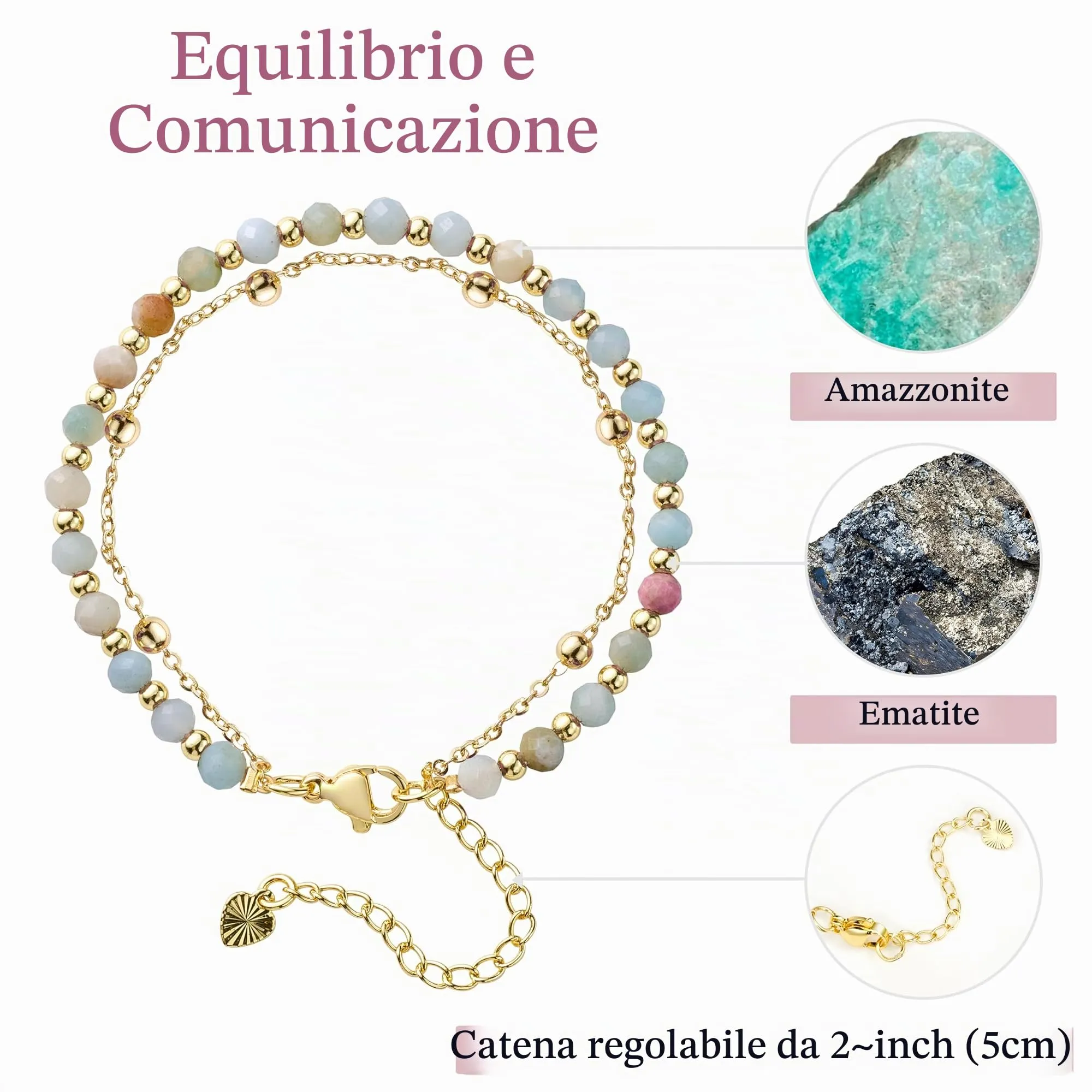 Farfume Bracciale in Amazzonite Pietre Naturali da 4mm per Donna - immagine 4