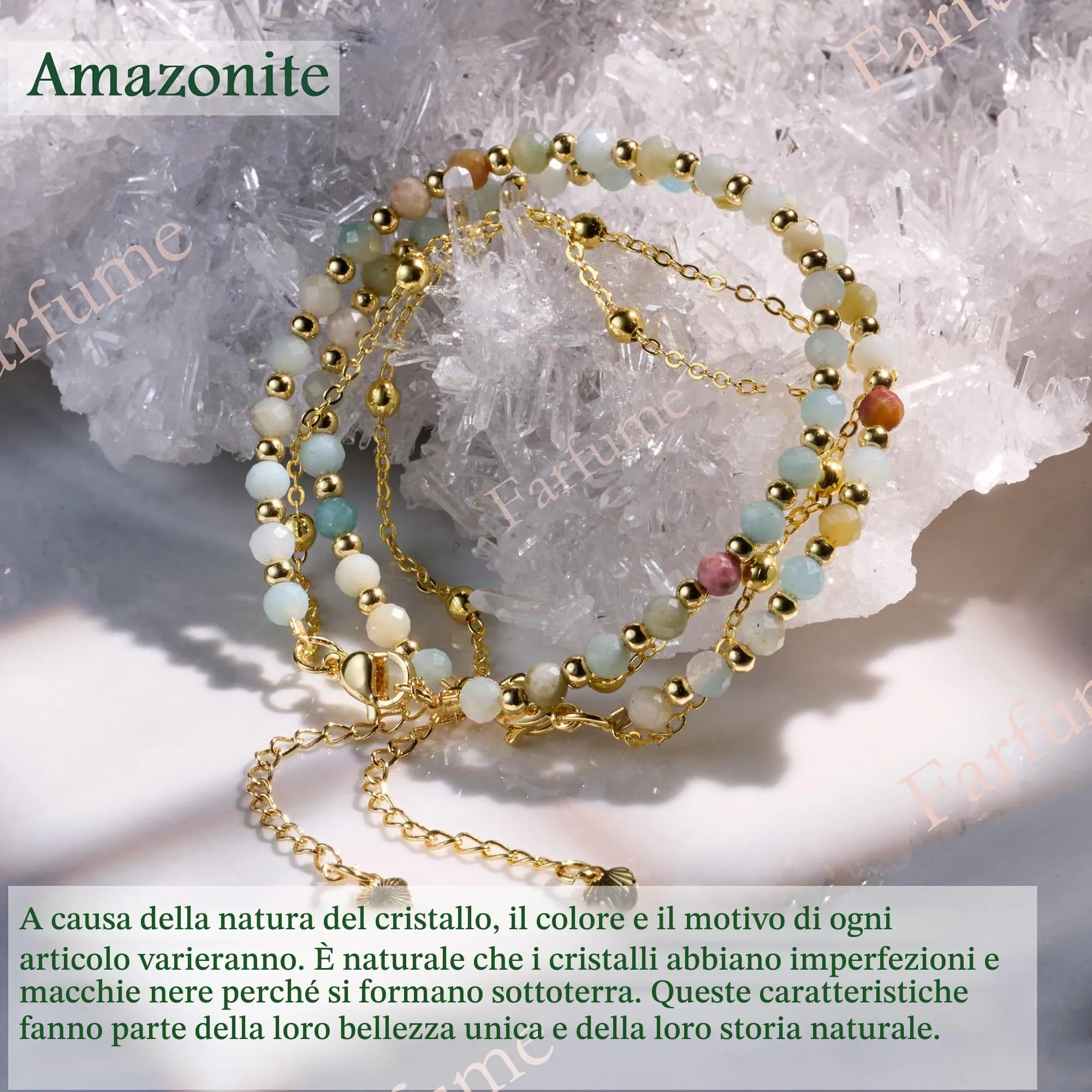 Farfume Bracciale in Amazzonite Pietre Naturali da 4mm per Donna - immagine 5