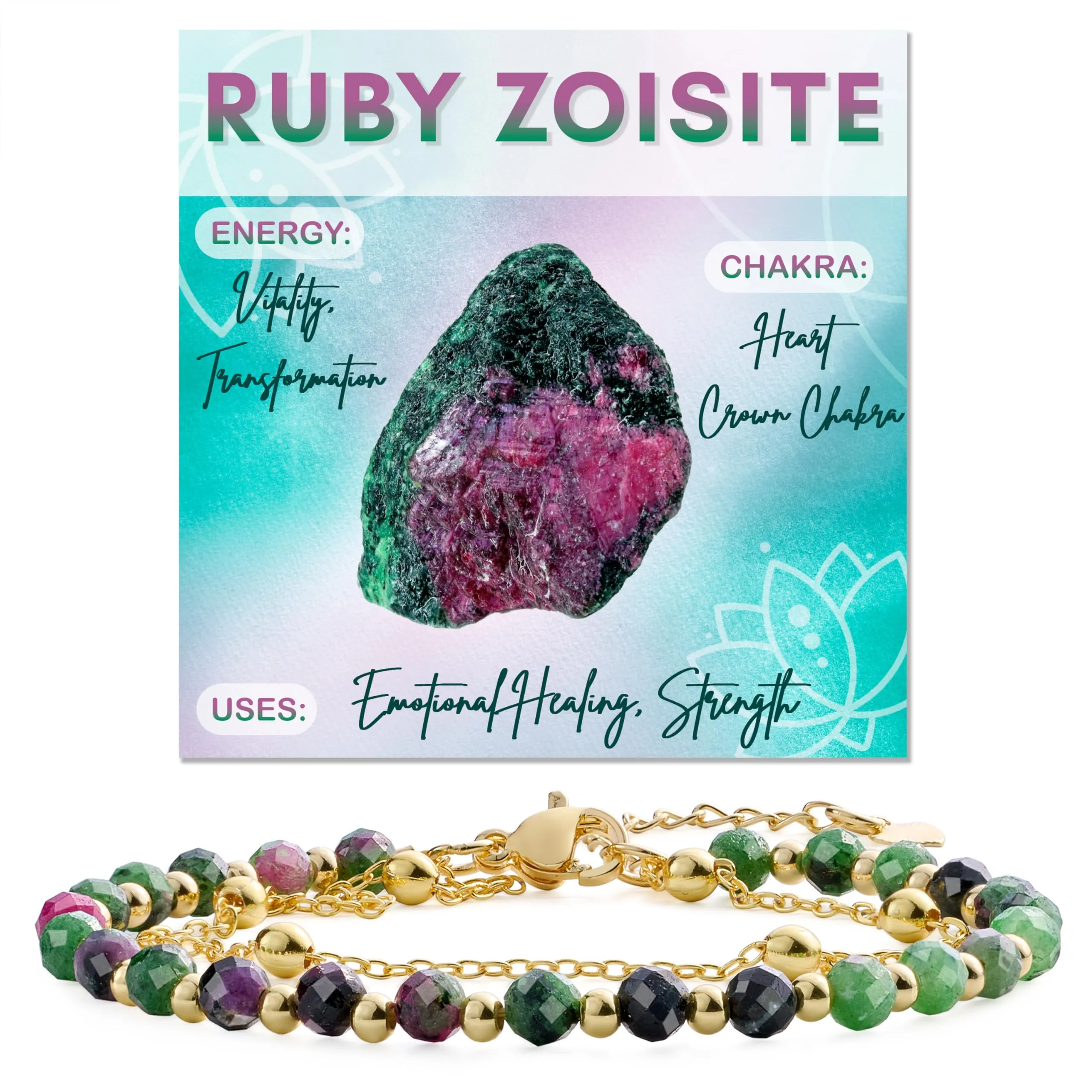 Farfume Bracciale in Rubino Zoisite Pietre Naturali 4mm per Donna - immagine 1