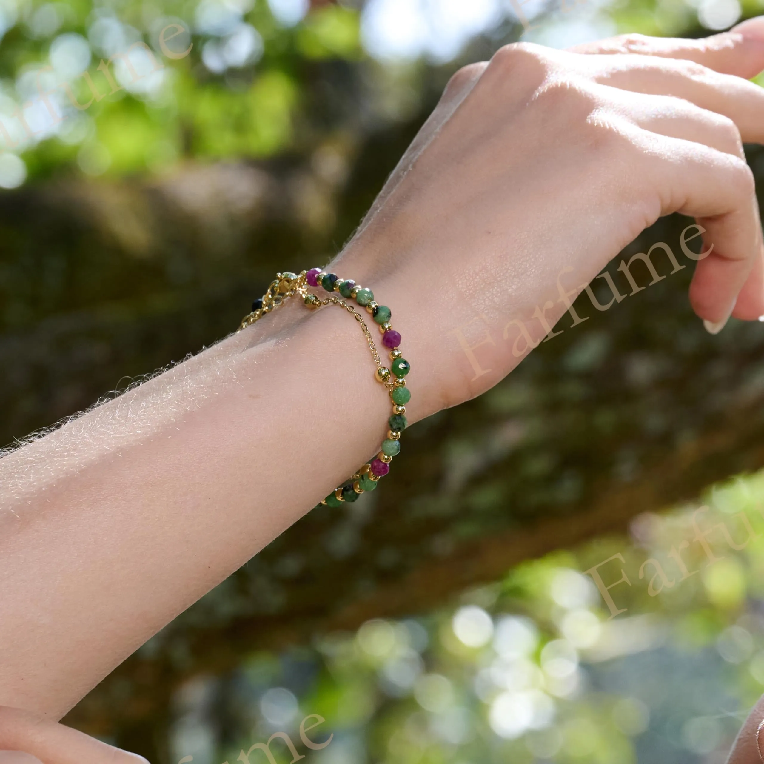 Farfume Bracciale in Rubino Zoisite Pietre Naturali 4mm per Donna - immagine 2
