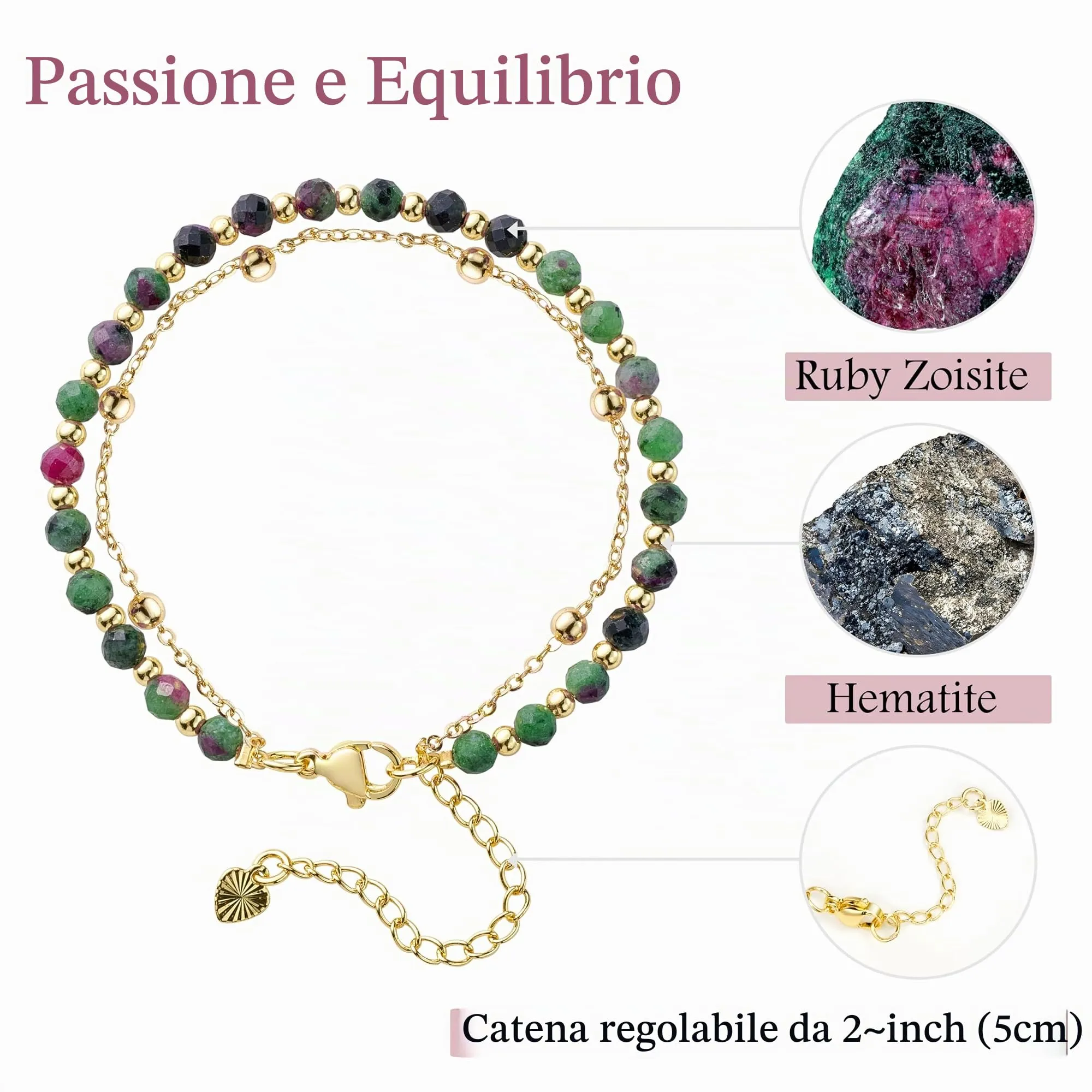 Farfume Bracciale in Rubino Zoisite Pietre Naturali 4mm per Donna - immagine 4