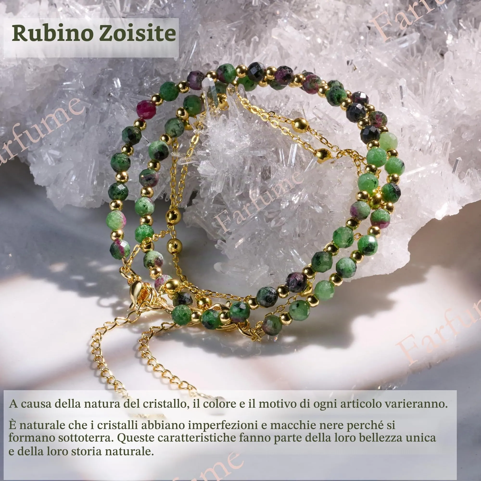 Farfume Bracciale in Rubino Zoisite Pietre Naturali 4mm per Donna - immagine 5