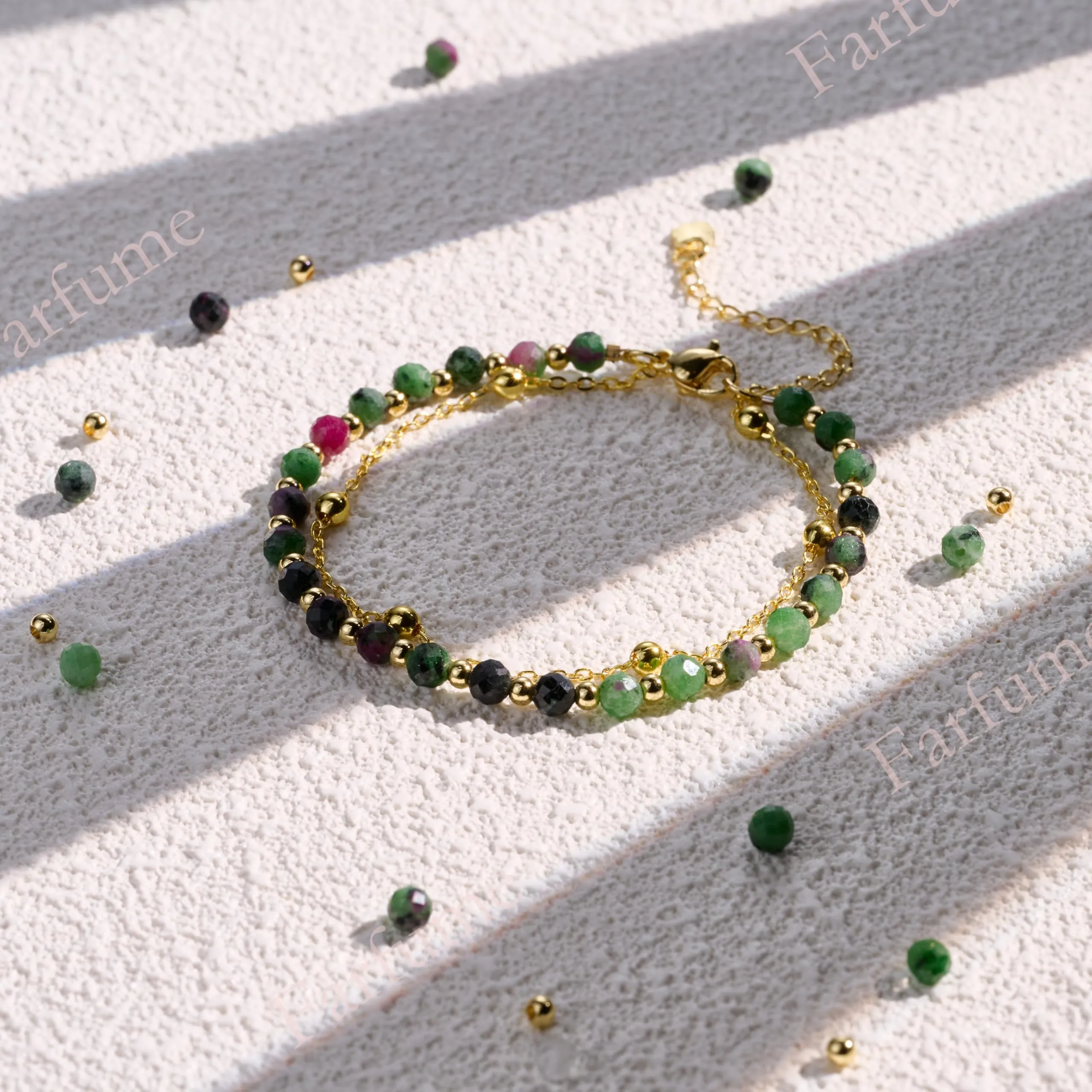 Farfume Bracciale in Rubino Zoisite Pietre Naturali 4mm per Donna - immagine 7