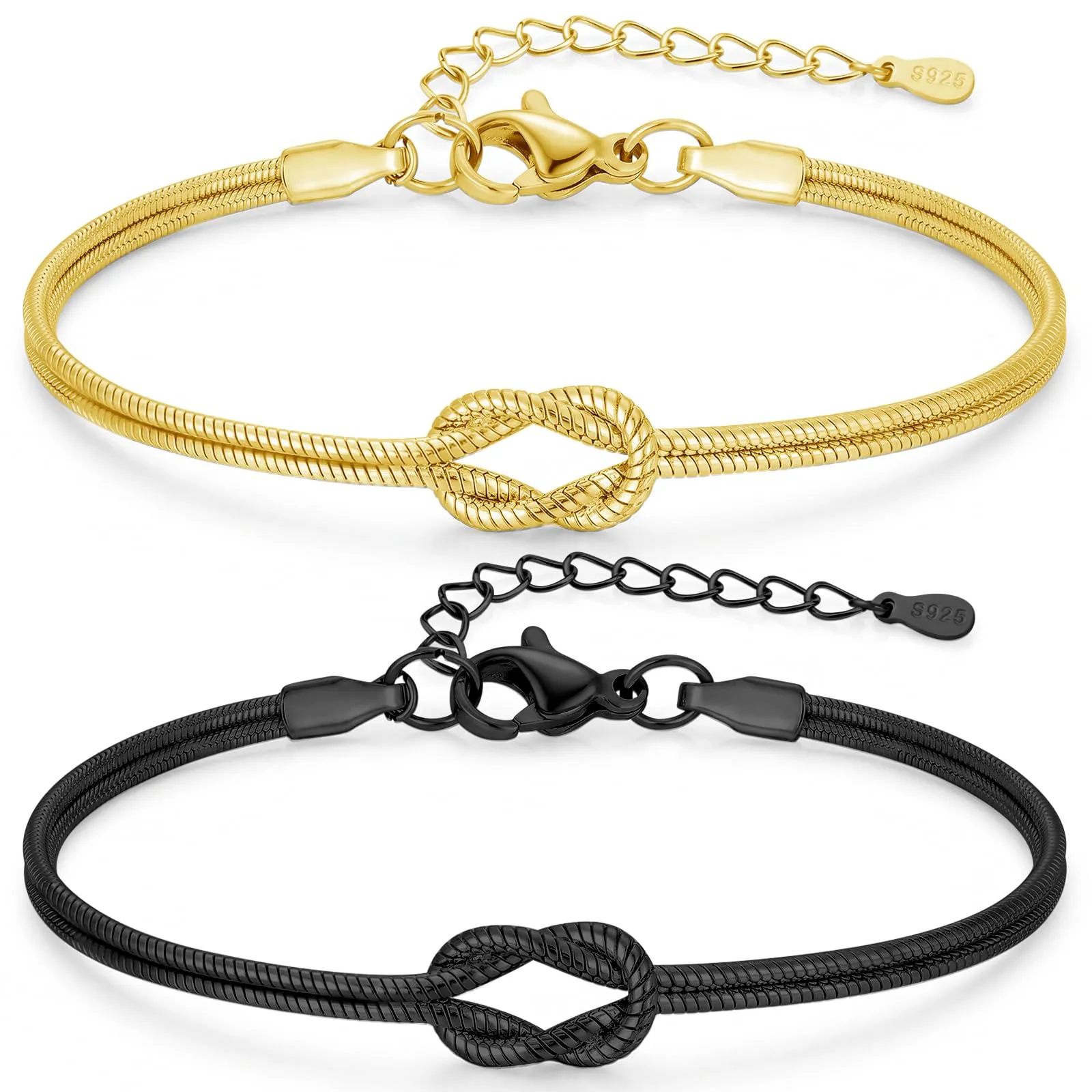 Ahokei Bracciale Amicizia Nodo S925 Regolabile - Oro e Nero - immagine 1