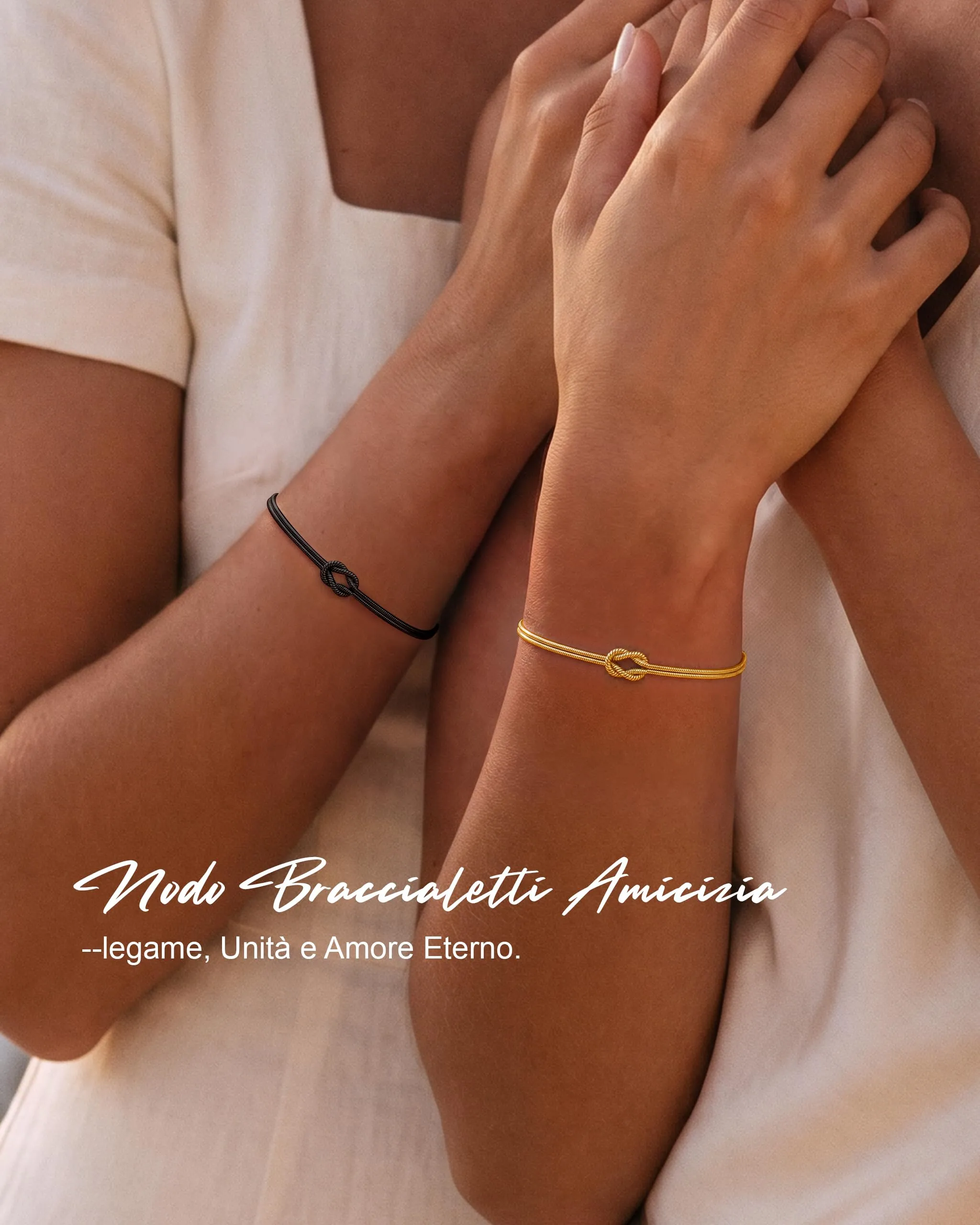 Ahokei Bracciale Amicizia Nodo S925 Regolabile - Oro e Nero - immagine 3