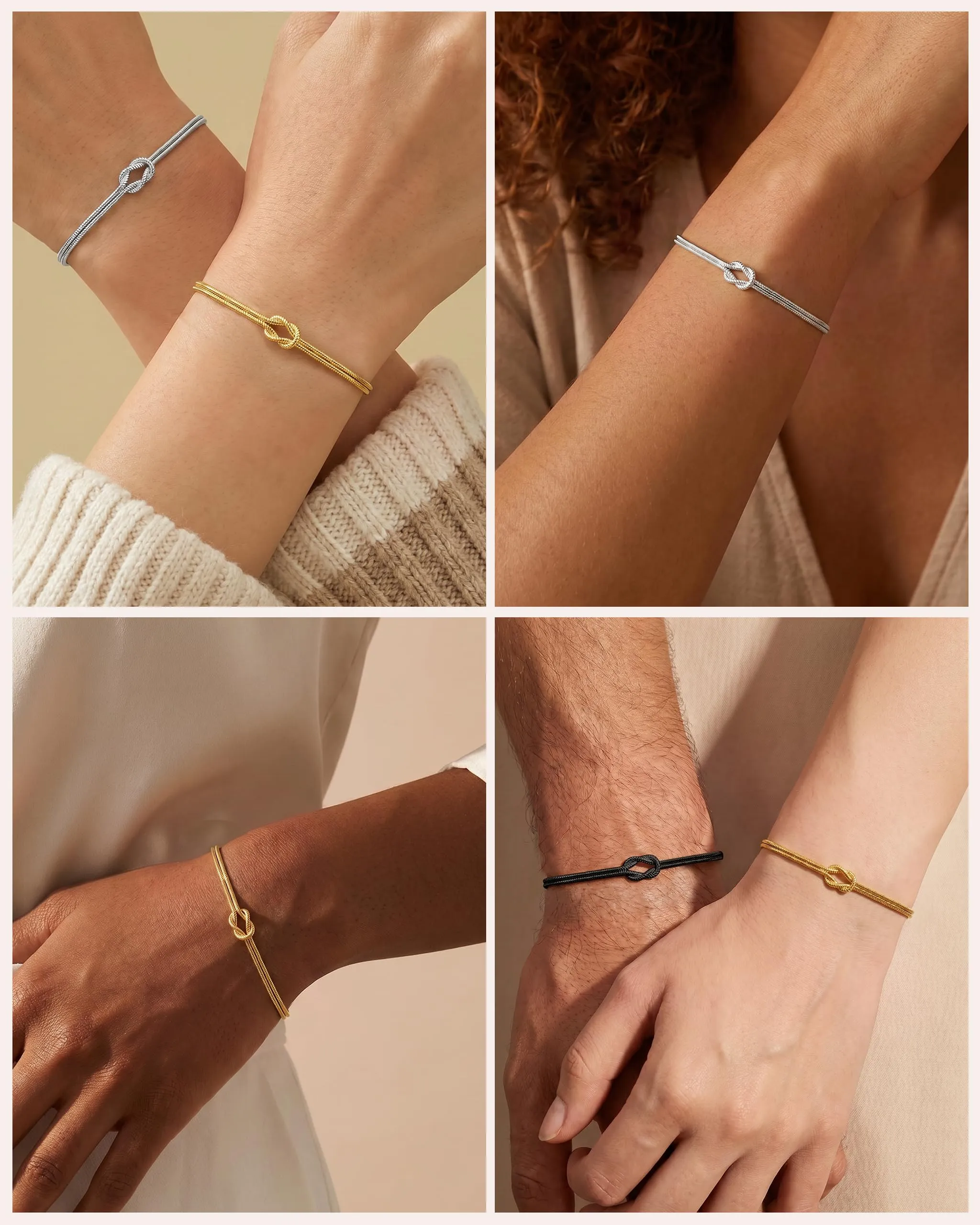 Ahokei Bracciale Amicizia Nodo S925 Regolabile - Oro e Nero - immagine 4