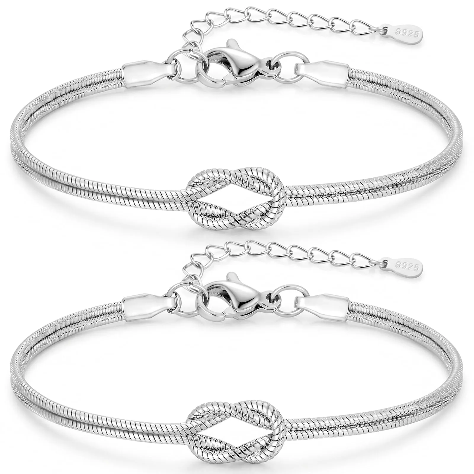 Ahokei Bracciale Amicizia Nodo in Argento S925 Regolabile - immagine 1