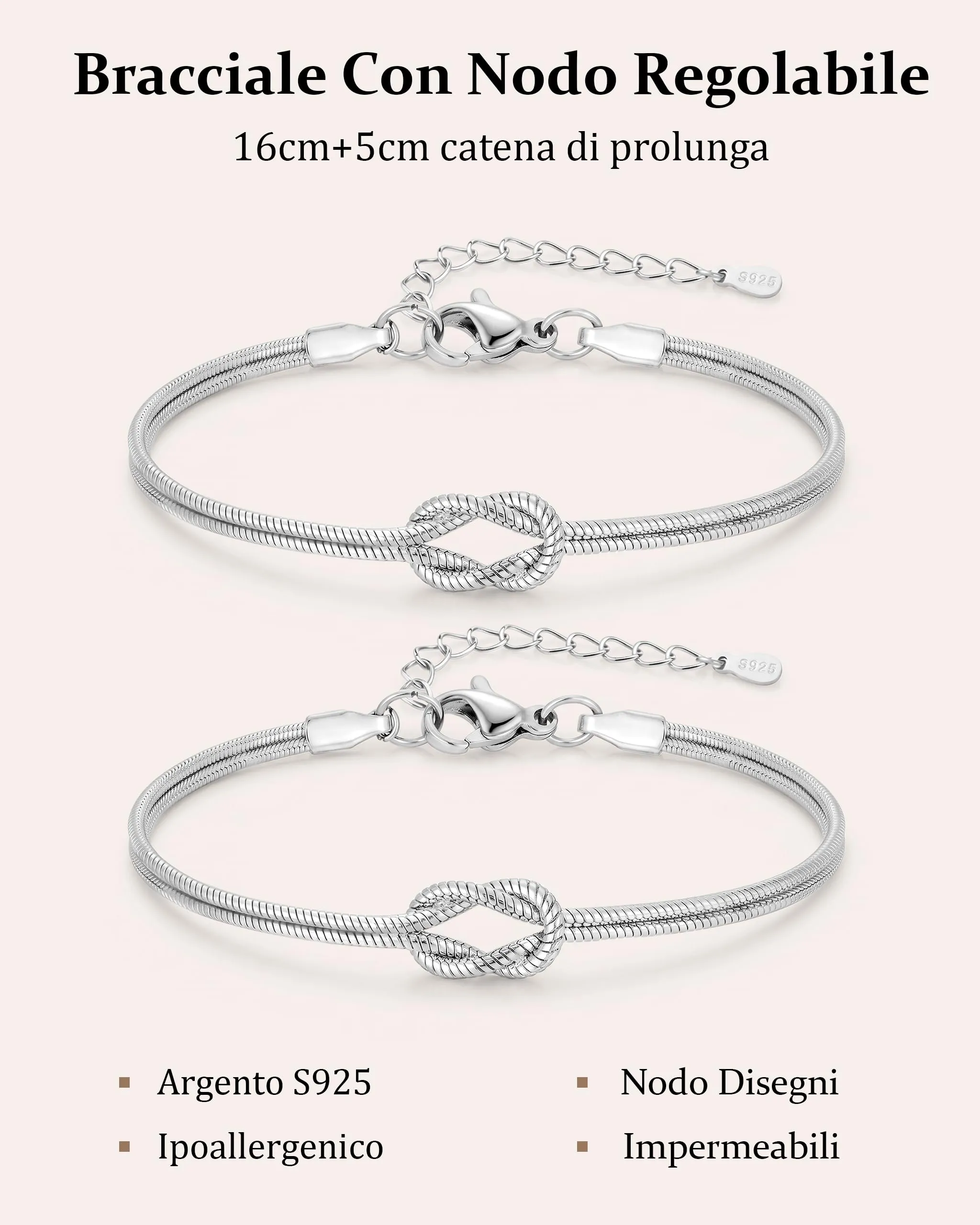 Ahokei Bracciale Amicizia Nodo in Argento S925 Regolabile - immagine 6