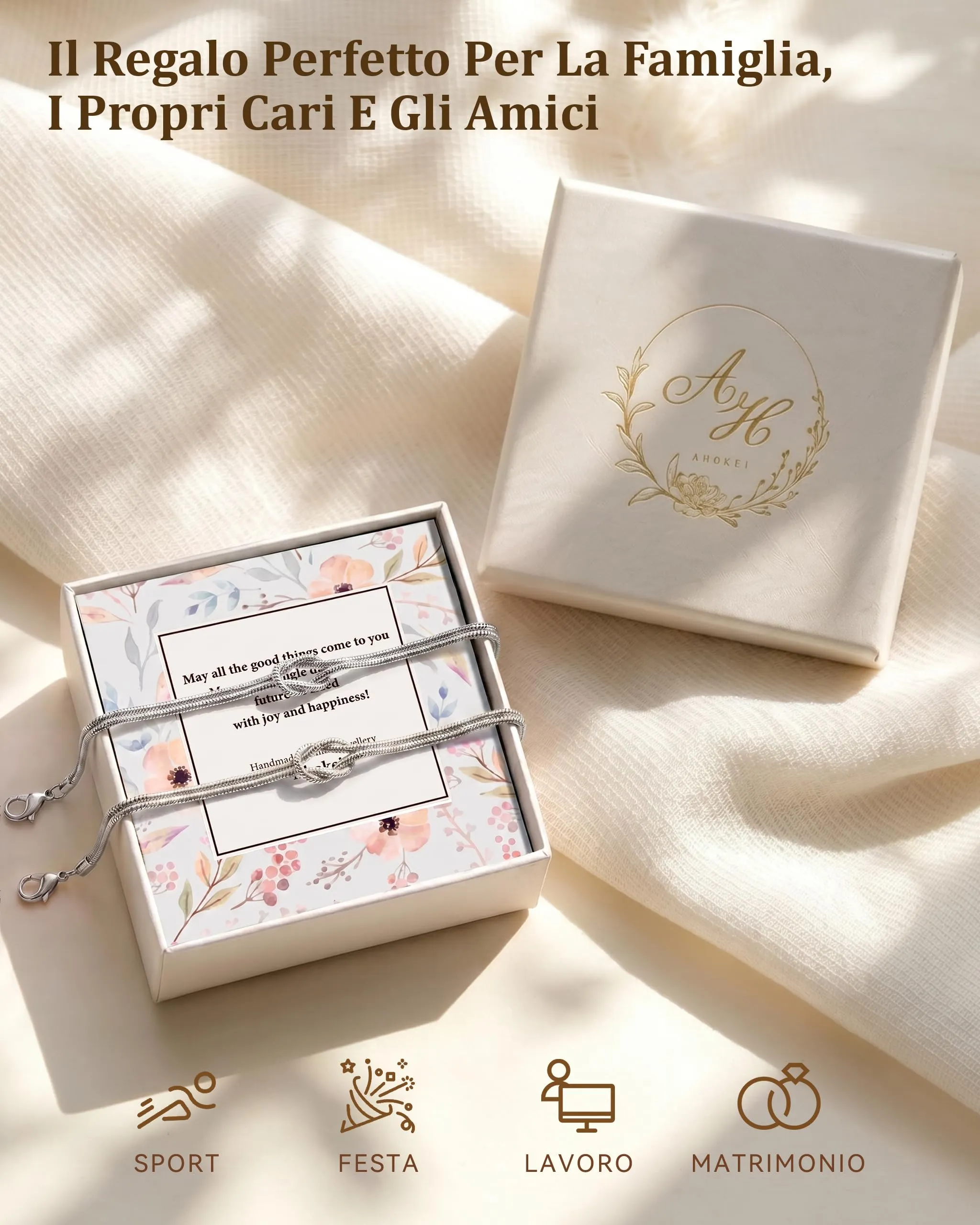 Ahokei Bracciale Amicizia Nodo in Argento S925 Regolabile - immagine 7