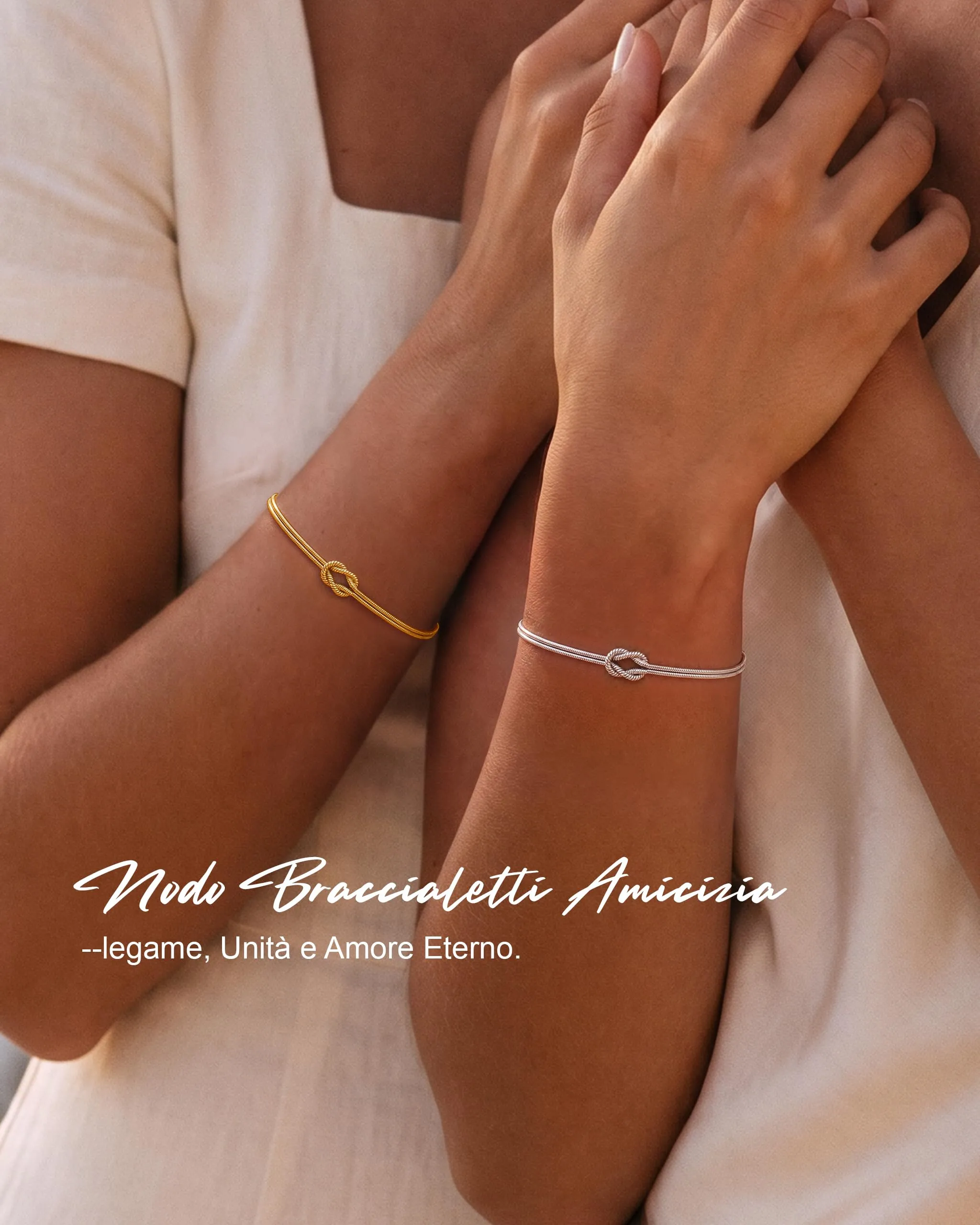 Ahokei Bracciale Amicizia Nodo in Argento S925 Regolabile, Oro e Argento - immagine 3