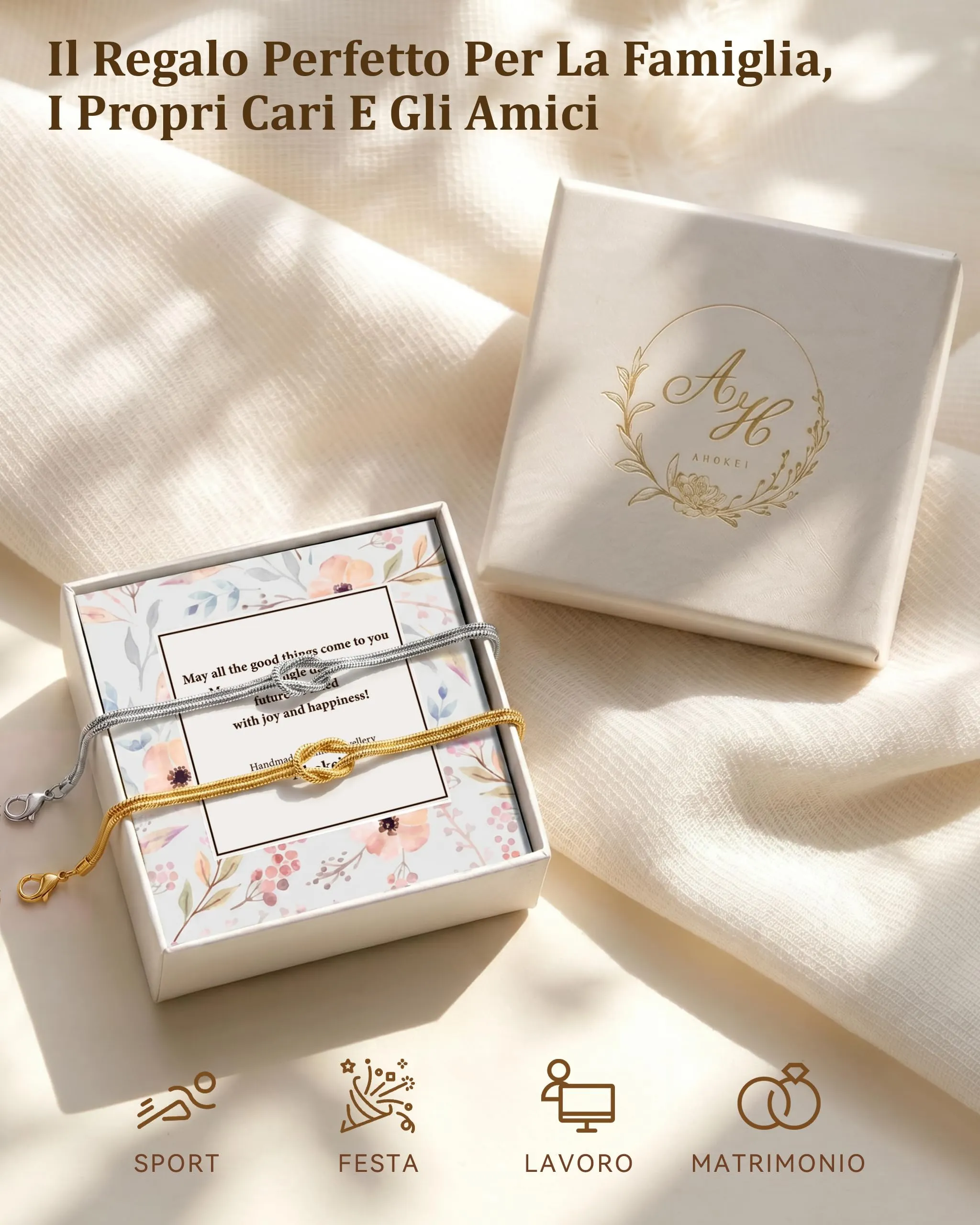 Ahokei Bracciale Amicizia Nodo in Argento S925 Regolabile, Oro e Argento - immagine 7