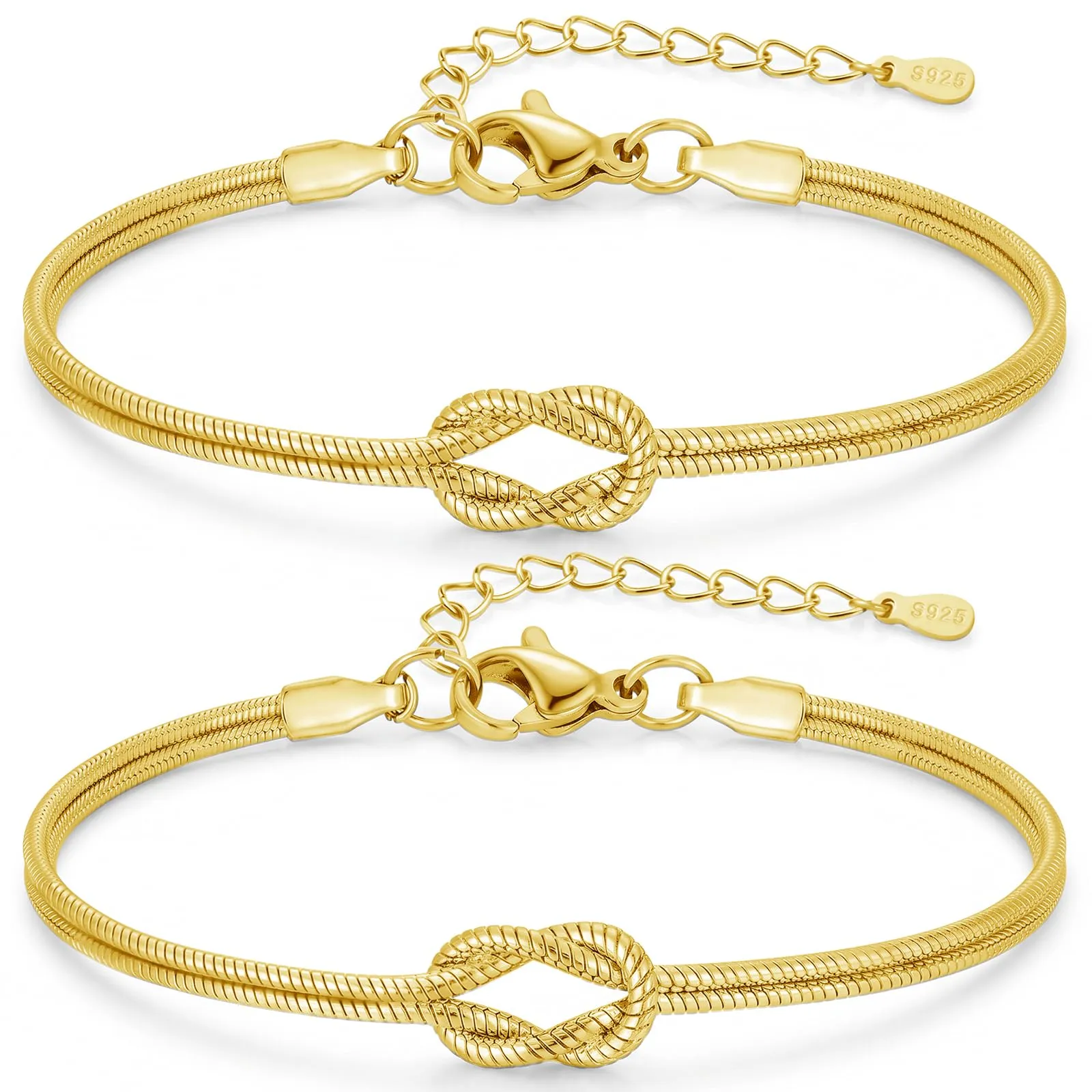 Ahokei Bracciale Amicizia Nodo S925, Set Coppia Oro Regolabile - immagine 1