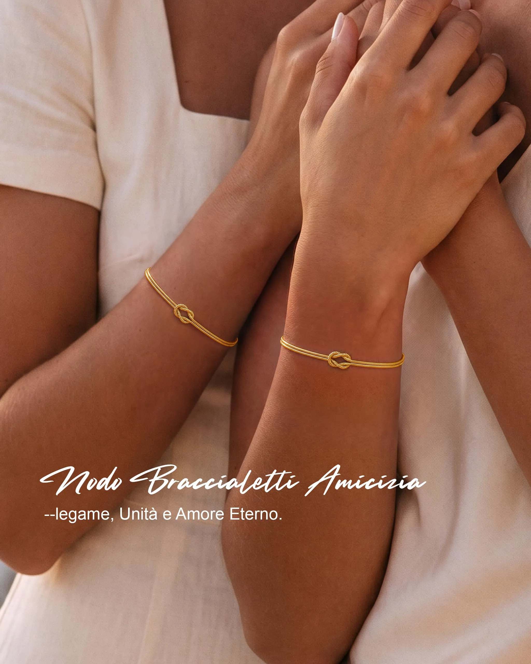 Ahokei Bracciale Amicizia Nodo S925, Set Coppia Oro Regolabile - immagine 3