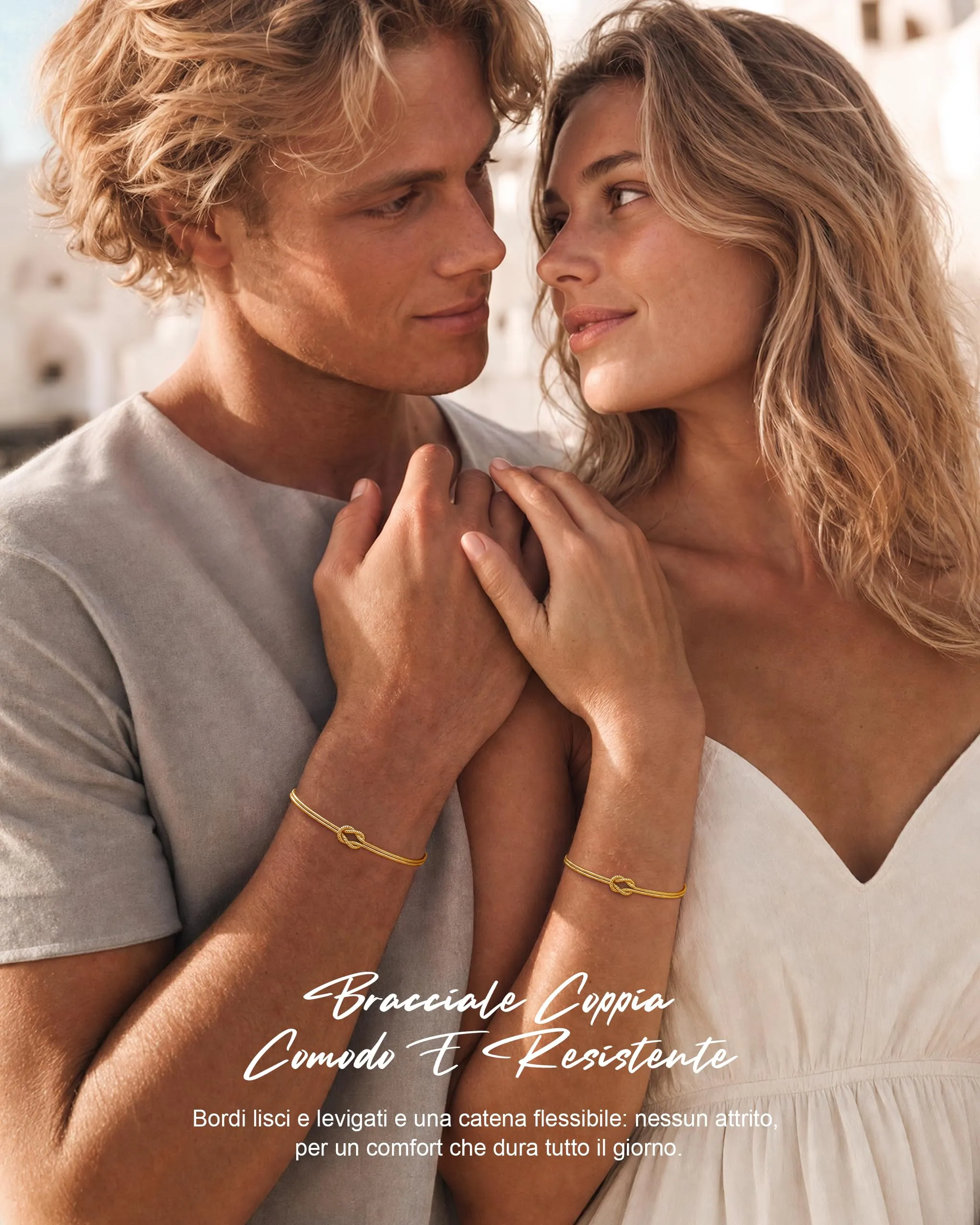 Ahokei Bracciale Amicizia Nodo S925, Set Coppia Oro Regolabile - immagine 5