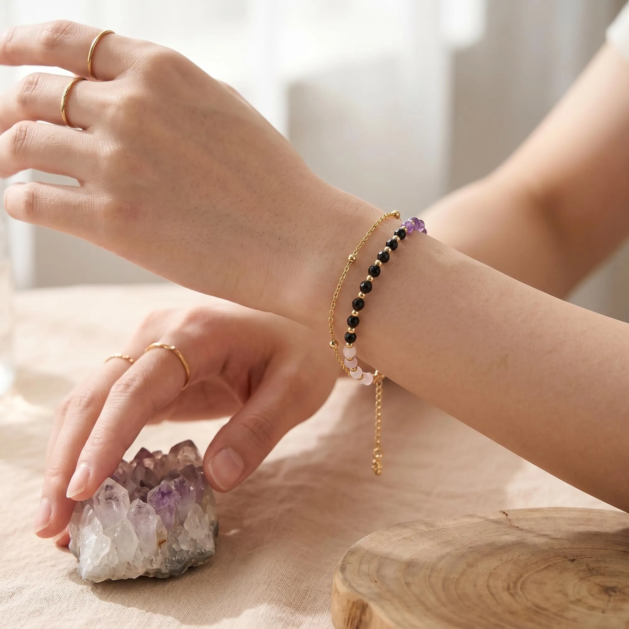 Farfume Tranquillità Interiore Bracciale in Pietre Naturali da 4mm per Donna - immagine 4
