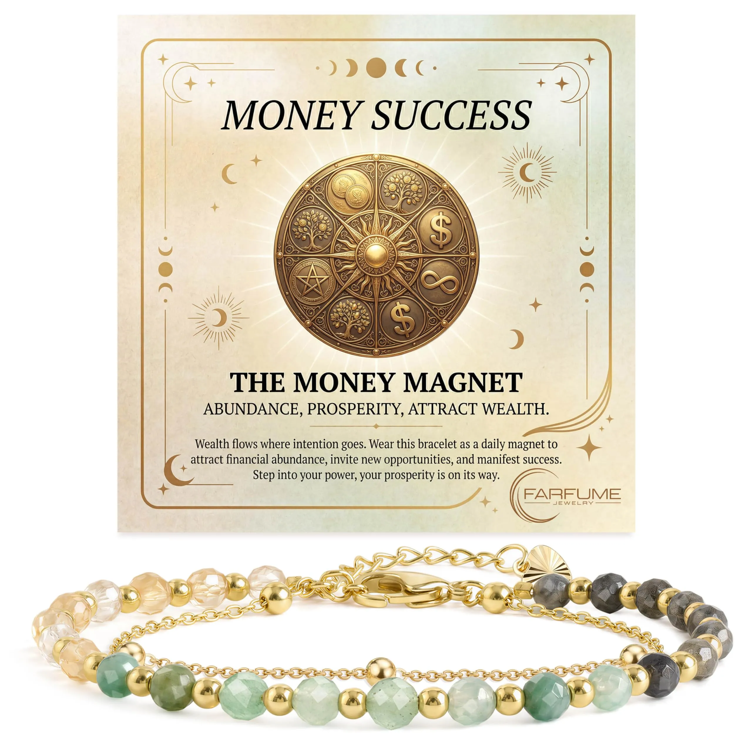 Farfume Successo Finanziario - Abbondanza e Prosperità Bracciale in Pietre Naturali da 4mm per Donna - immagine 1