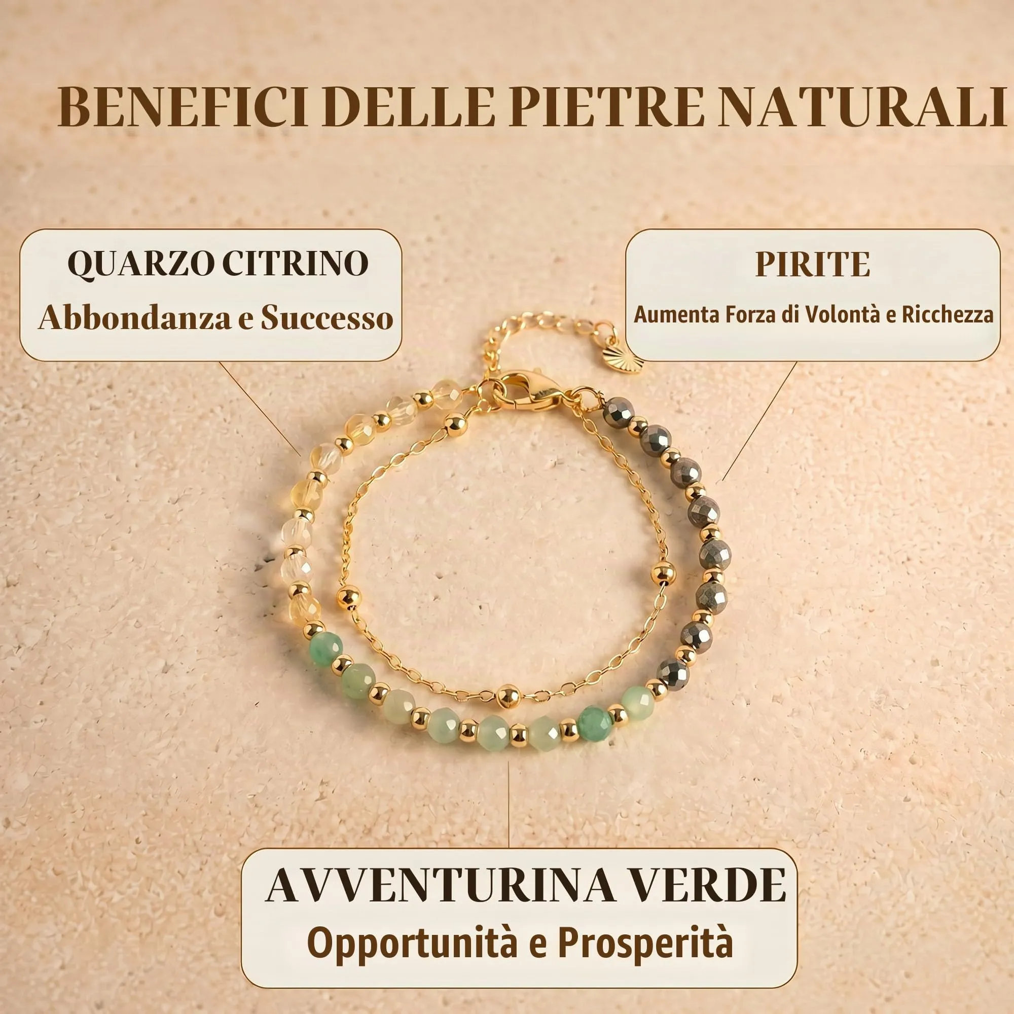 Farfume Successo Finanziario - Abbondanza e Prosperità Bracciale in Pietre Naturali da 4mm per Donna - immagine 2