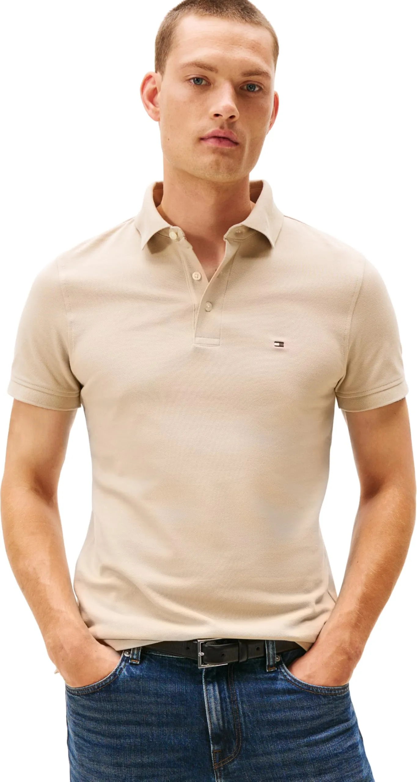 Tommy Hilfiger Polo Maniche Corte 1985 Slim Fit, Beige Sandalwood, XL - immagine 1