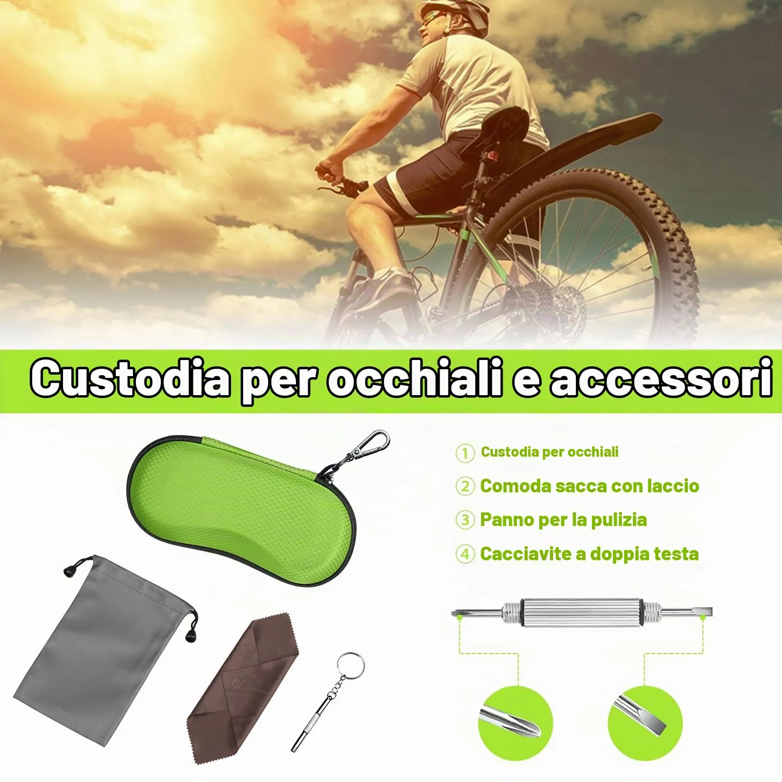 FINTIE Custodia Rigida per Occhiali da Sole e Vista Verde Smeraldo - immagine 2