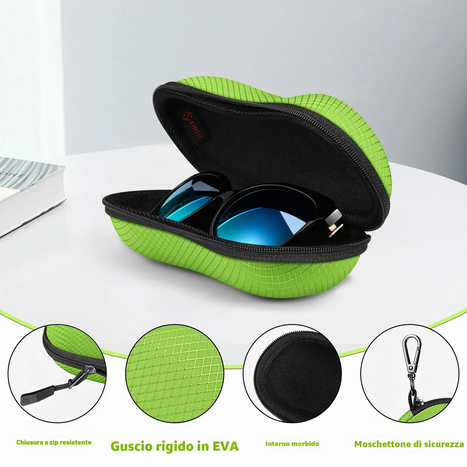 FINTIE Custodia Rigida per Occhiali da Sole e Vista Verde Smeraldo - immagine 4