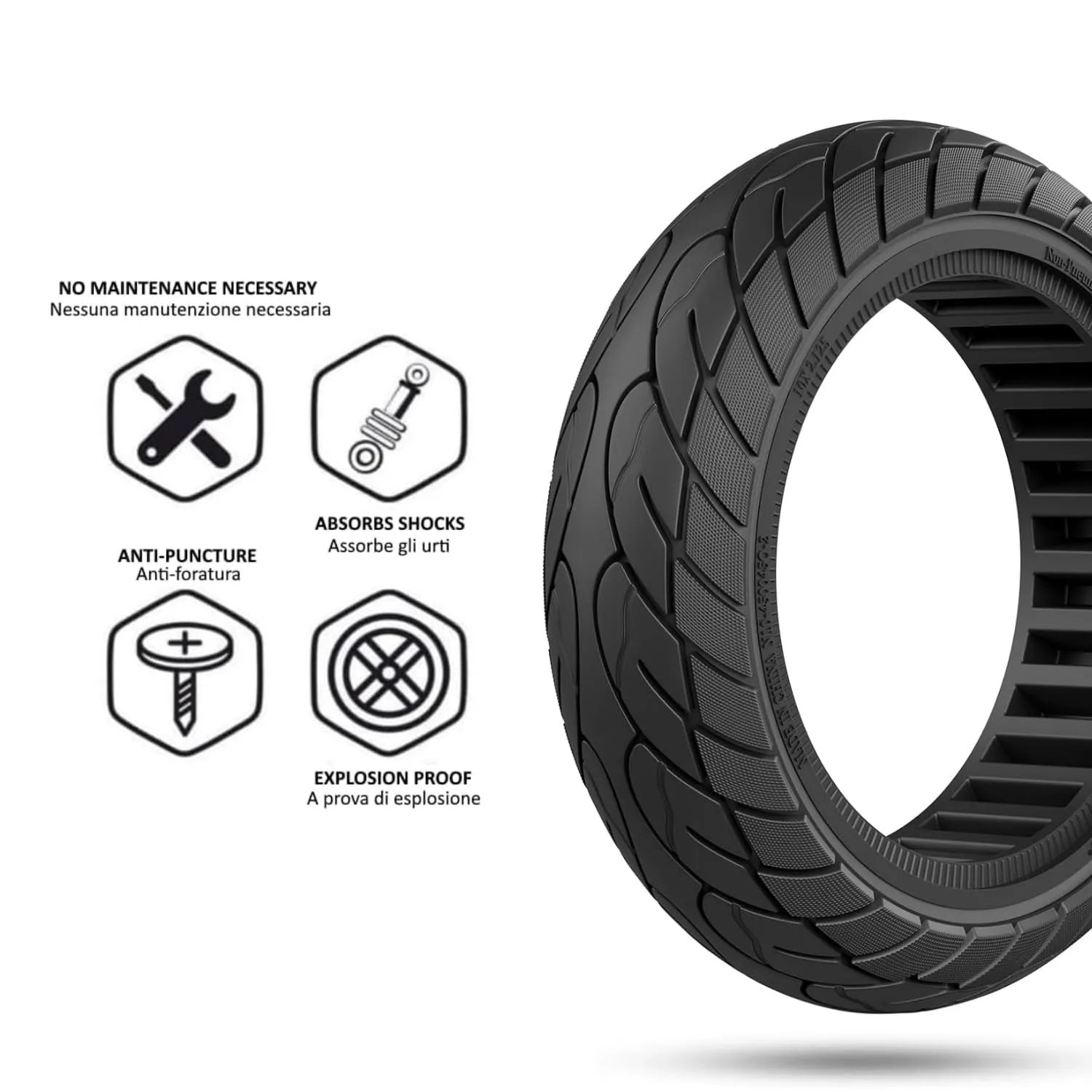 ECOVELO Pneumatico Solido 10 x 2.125 per Monopattino e Scooter Elettrico, Gomme Piene Antiforatura, Nero - immagine 2