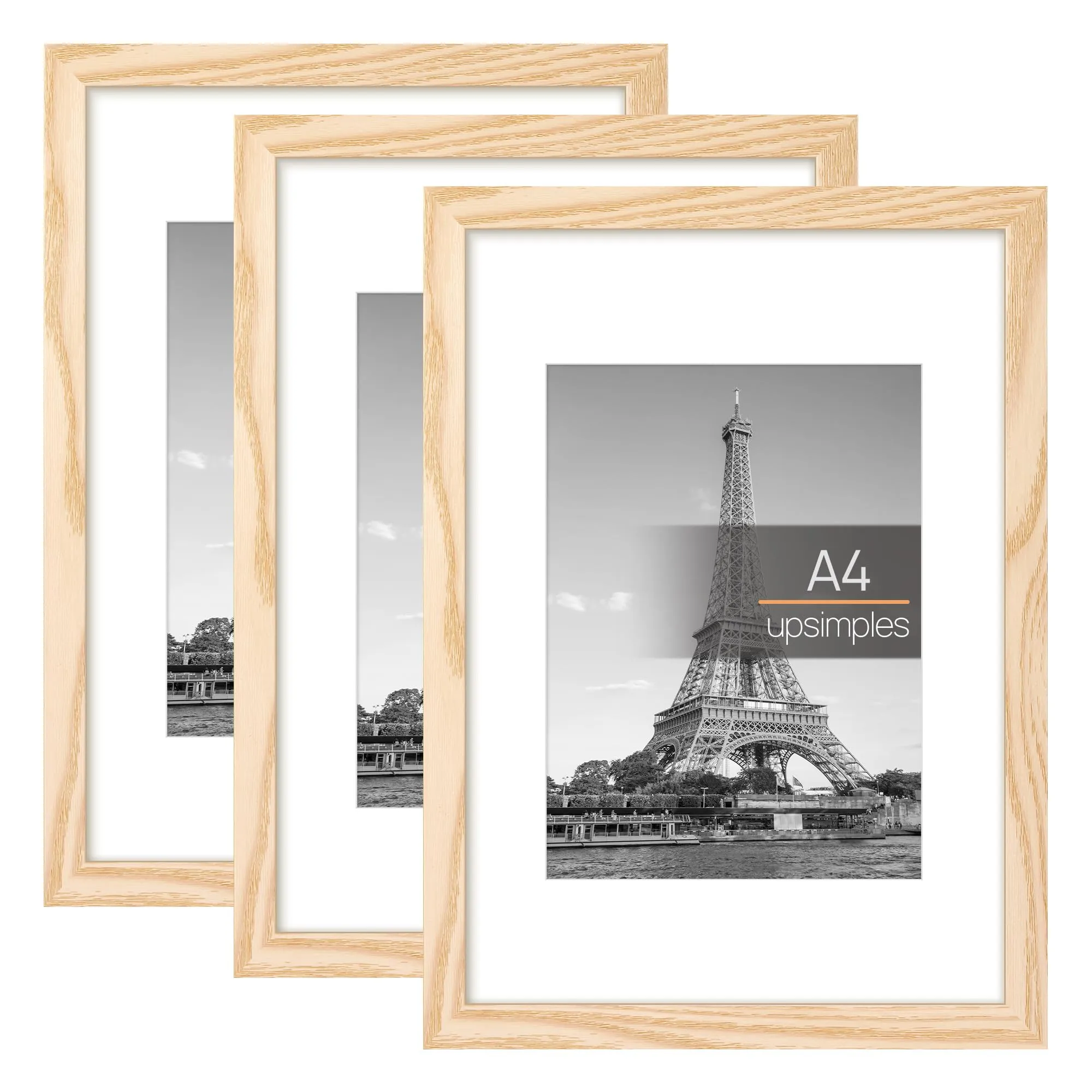 upsimples Set di 3 Cornici portafoto A4 21x29,7 cm, Legno - immagine 1