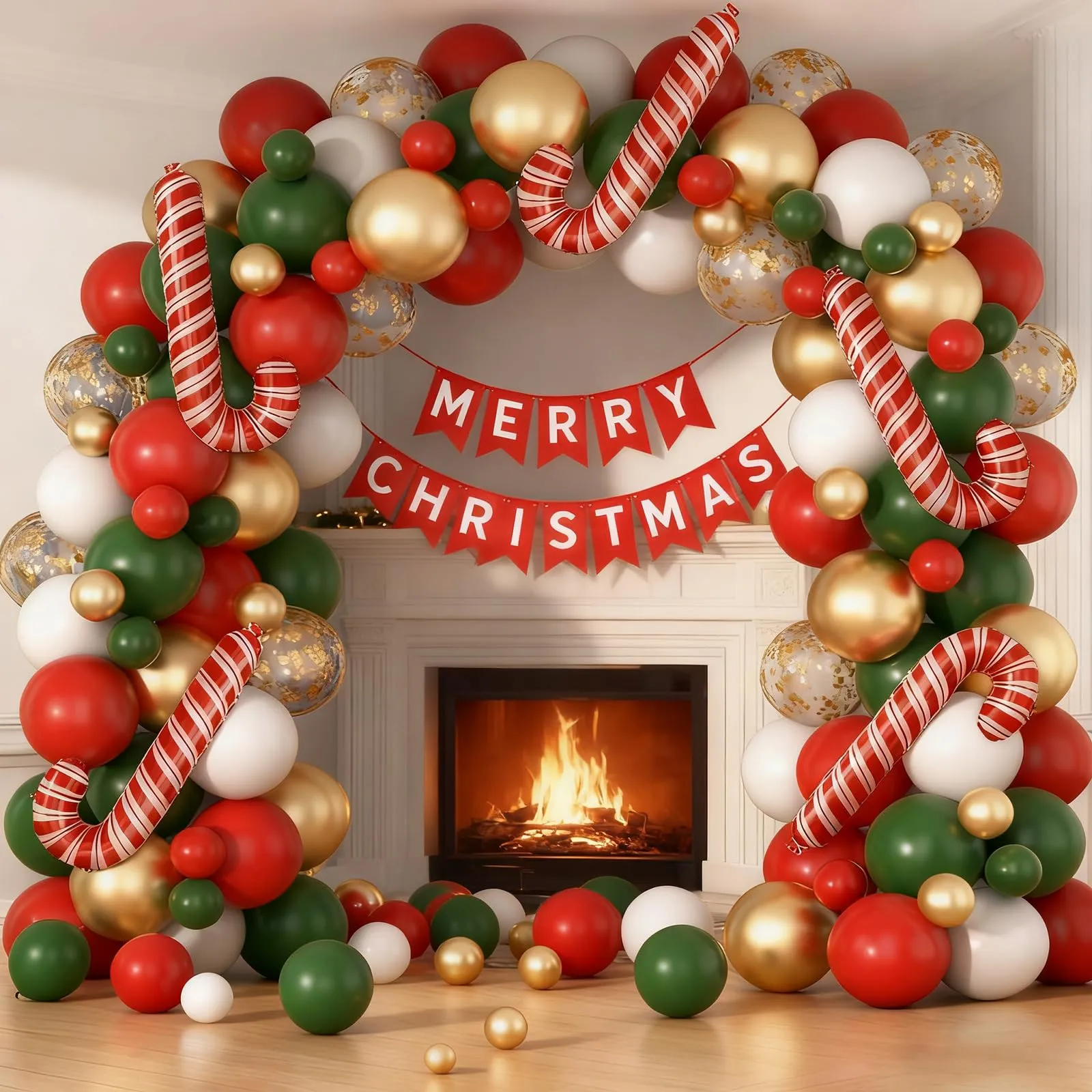fairymaiden Kit Arco di Palloncini di Natale, 116 Pezzi, Rossi, Verdi, Oro e Bianchi con Candy Cane e Confetti - immagine 3
