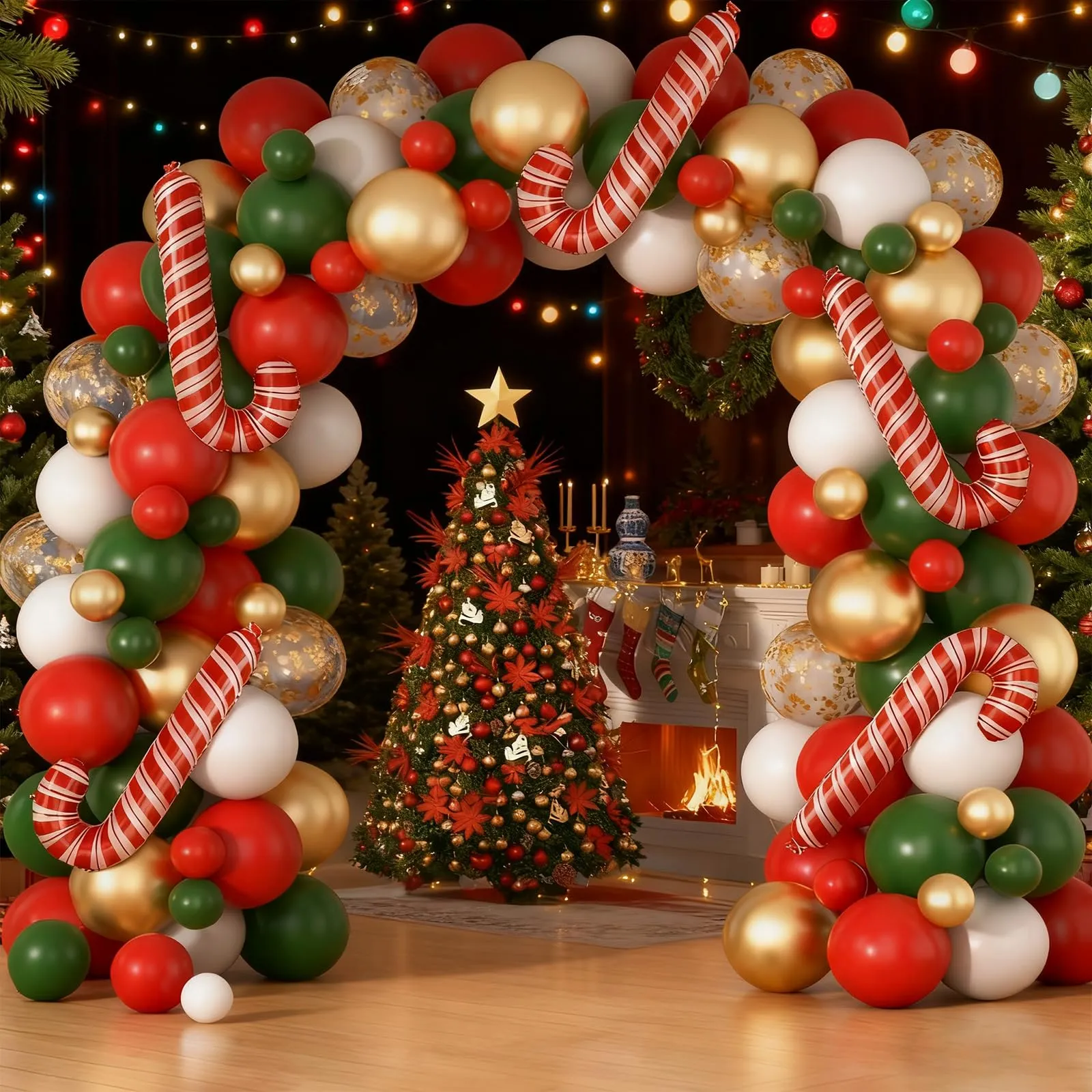 fairymaiden Kit Arco di Palloncini di Natale, 116 Pezzi, Rossi, Verdi, Oro e Bianchi con Candy Cane e Confetti - immagine 4