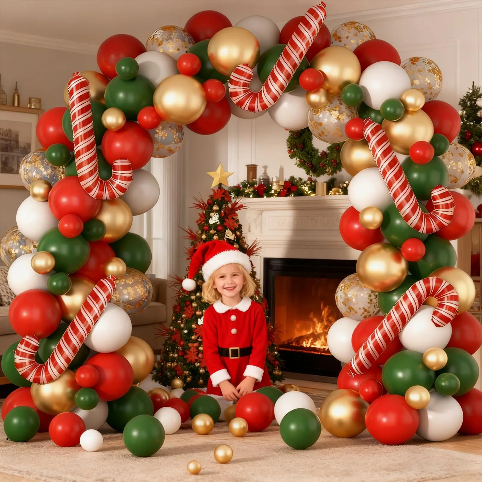 fairymaiden Kit Arco di Palloncini di Natale, 116 Pezzi, Rossi, Verdi, Oro e Bianchi con Candy Cane e Confetti - immagine 6