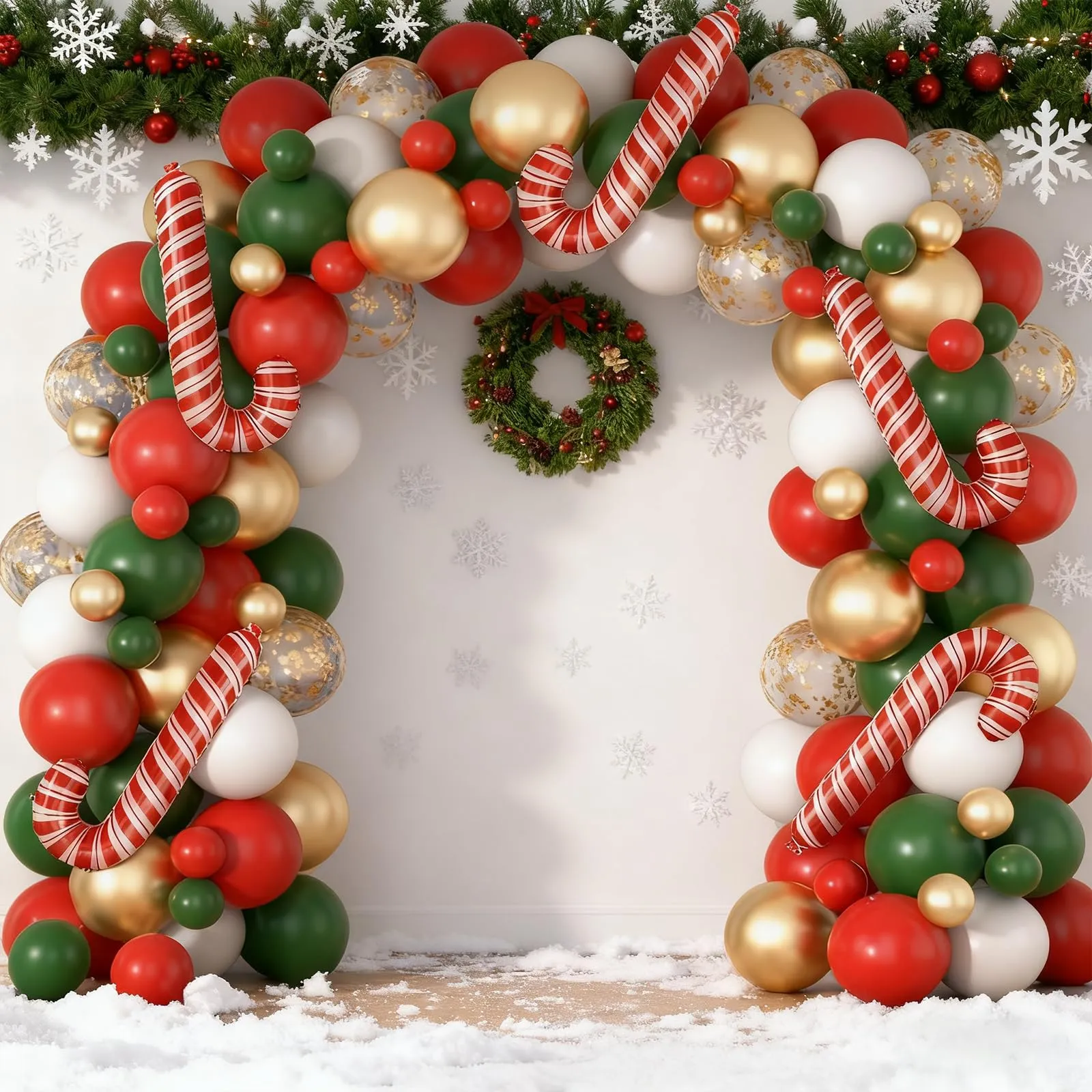 fairymaiden Kit Arco di Palloncini di Natale, 116 Pezzi, Rossi, Verdi, Oro e Bianchi con Candy Cane e Confetti - immagine 7