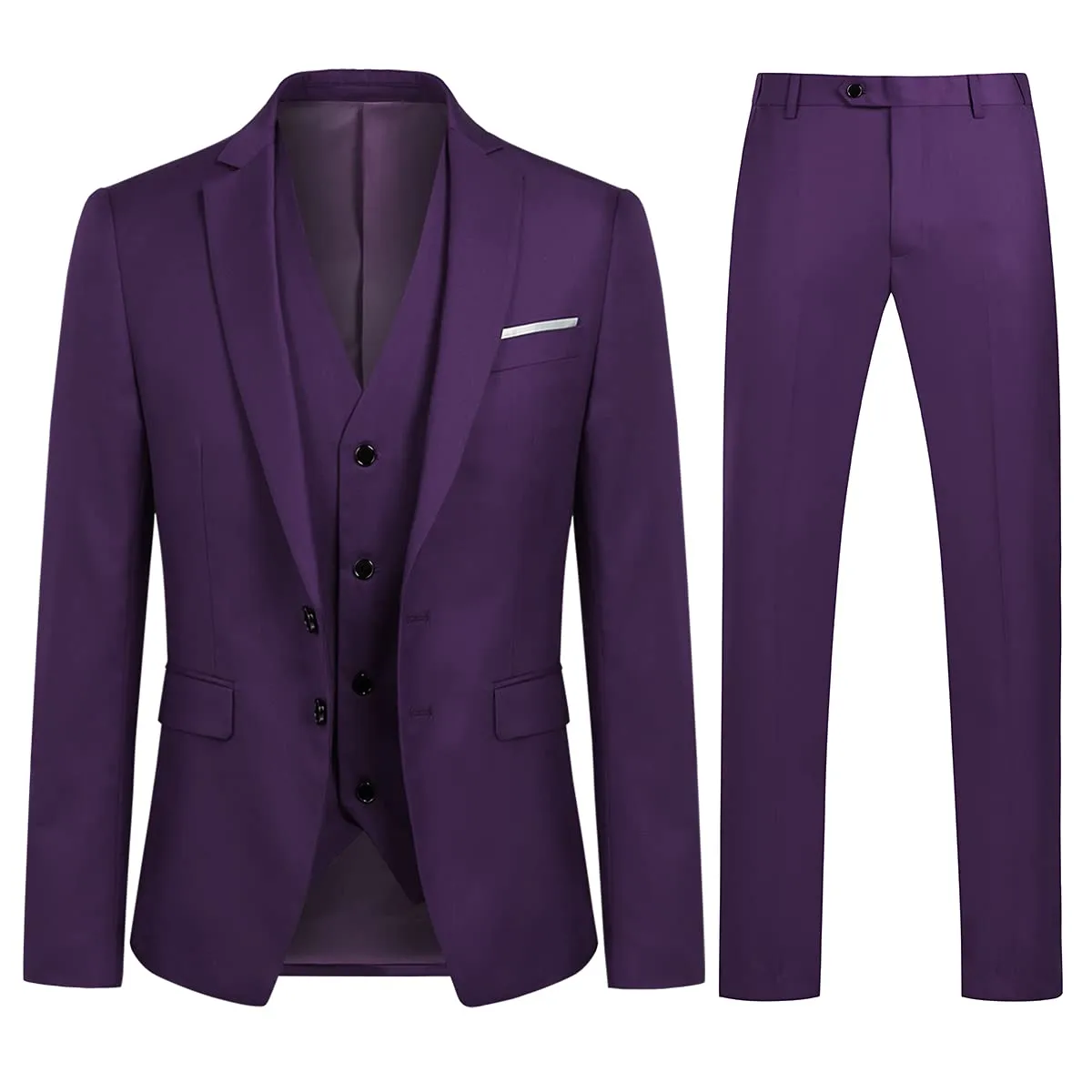 YOUTHUP Abito Uomo 3 Pezzi Slim Fit Blazer Gilet Pantaloni Elegante - immagine 1