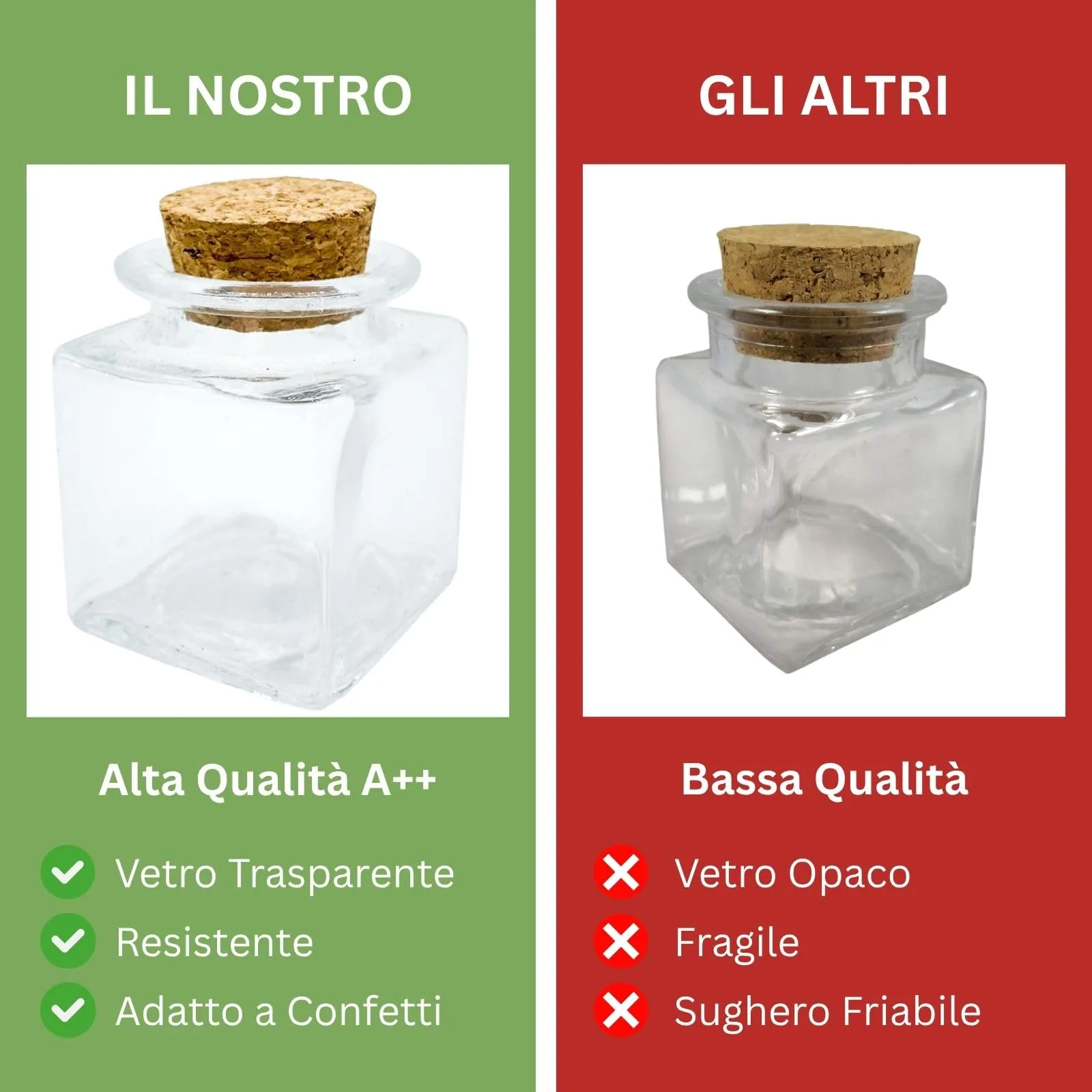Doni Bomboniere Barattolini Quadrati in Vetro Trasparente con Tappo in Sughero 4x4x4 cm, Set da 10 - immagine 3
