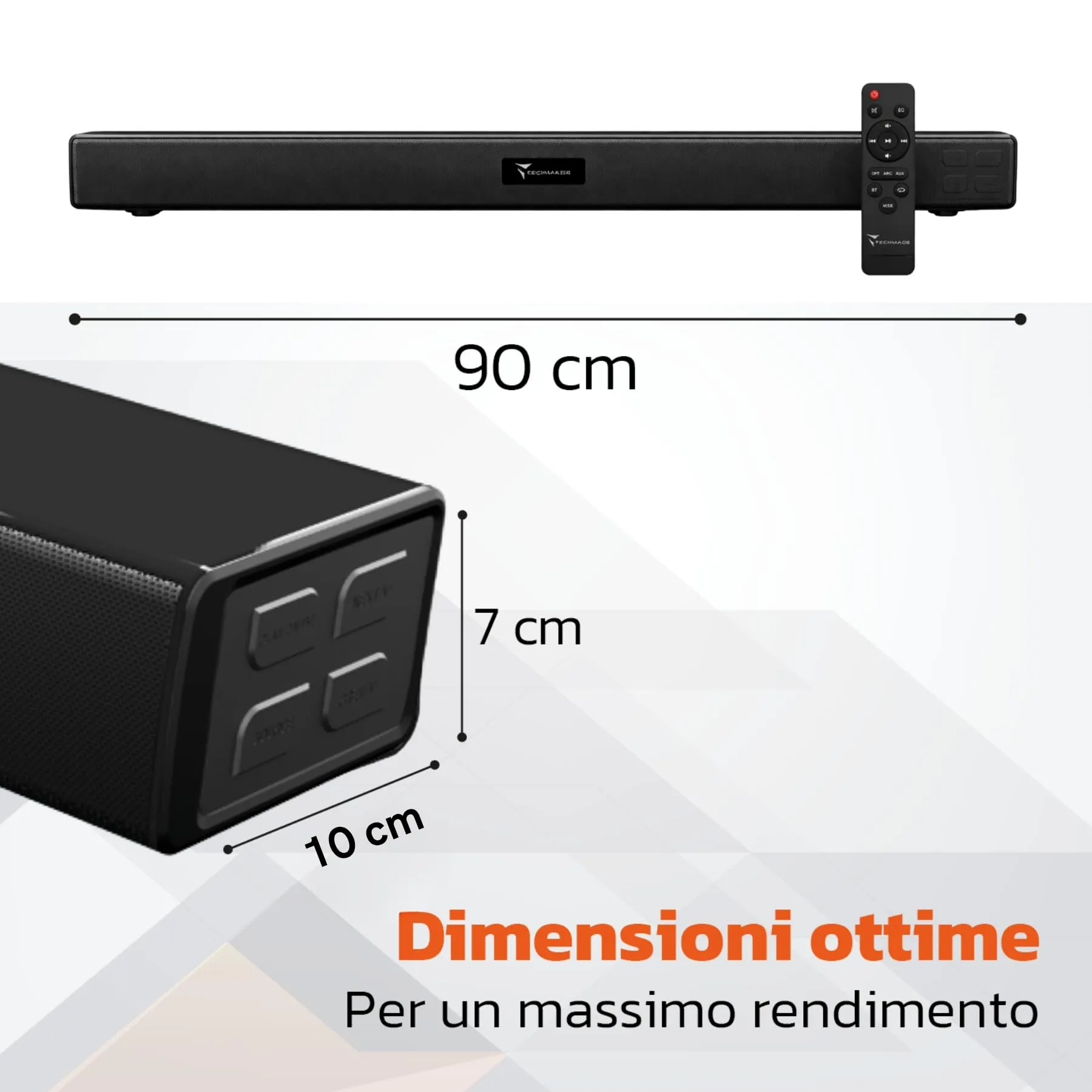 TECHMADE Soundbar TV 2.1 con Subwoofer Integrato, 120W, Bluetooth, HDMI ARC, AUX, Ottico, TM-ET030 - immagine 3