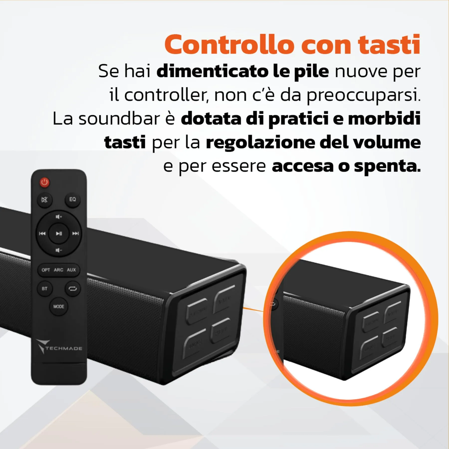 TECHMADE Soundbar TV 2.1 con Subwoofer Integrato, 120W, Bluetooth, HDMI ARC, AUX, Ottico, TM-ET030 - immagine 4