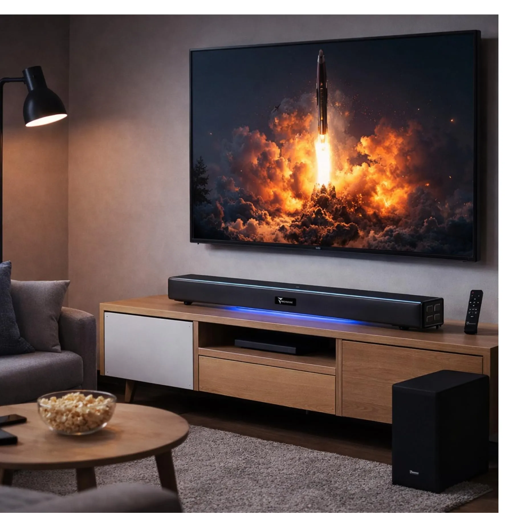 TECHMADE Soundbar TV 2.1 con Subwoofer Integrato, 120W, Bluetooth, HDMI ARC, AUX, Ottico, TM-ET030 - immagine 7