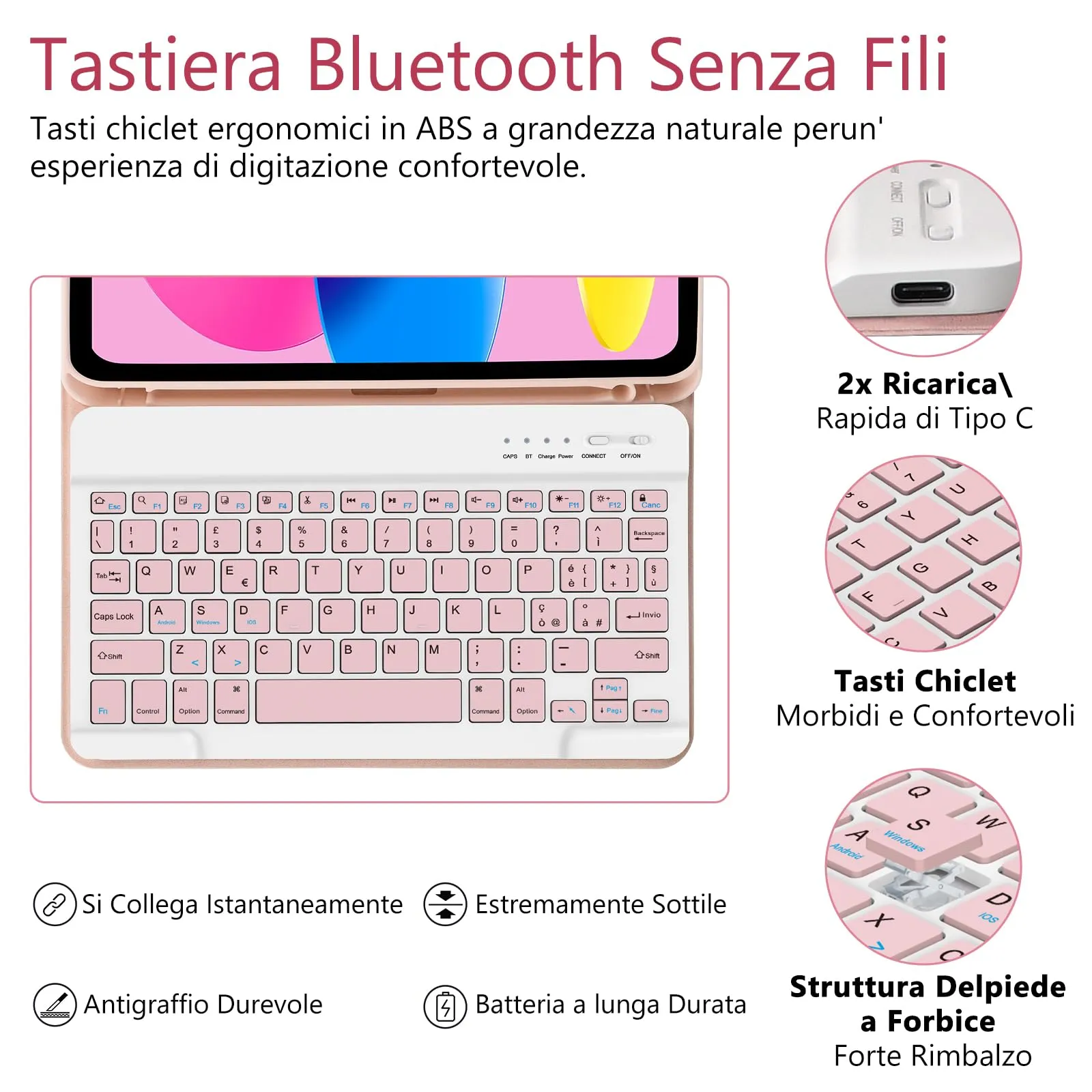 TQQ Cover con Tastiera per iPad 11 Generazione 2025 e 10 Generazione 2022 (10.9/11 pollici) - immagine 4