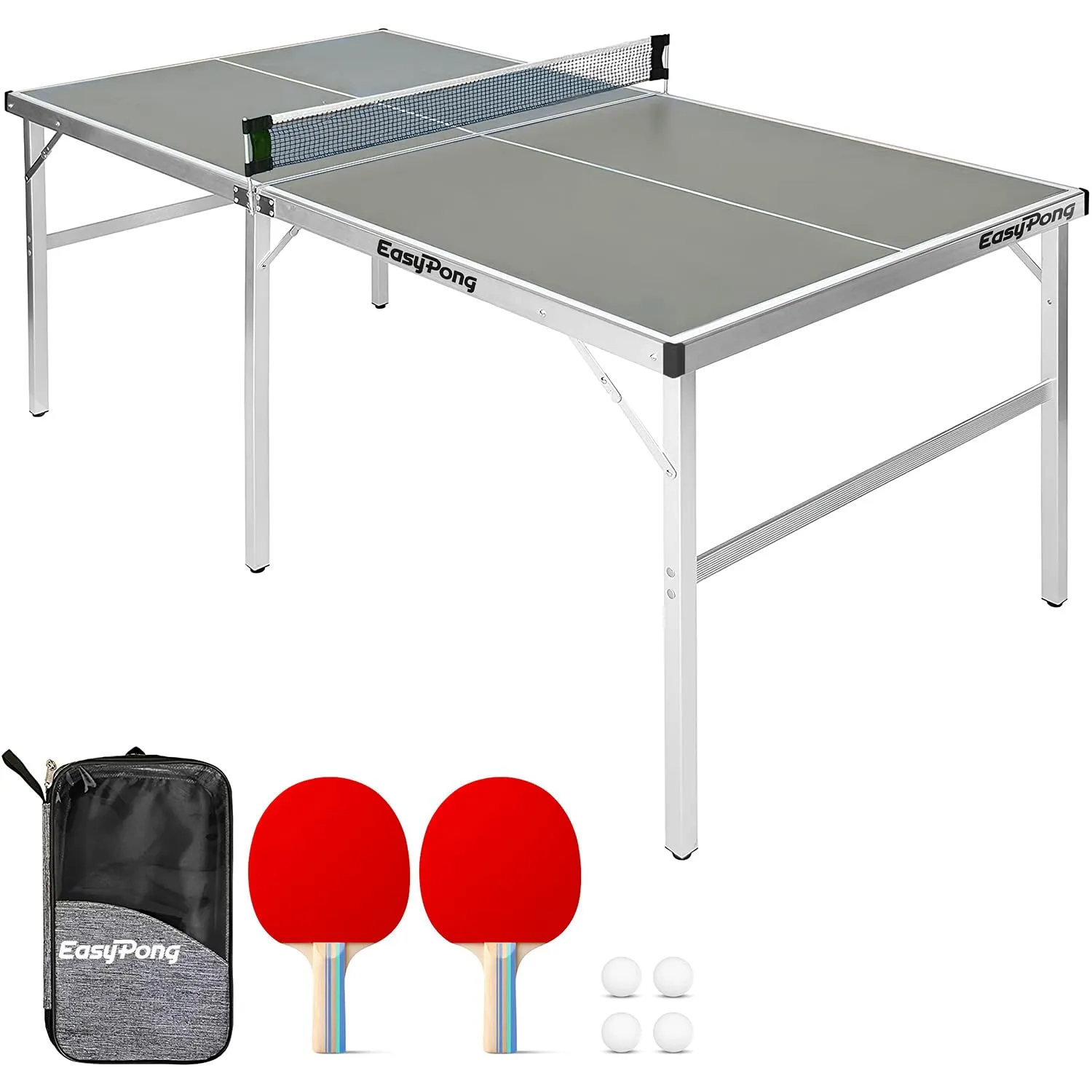 Original Cup EasyPong Tavolo da Ping Pong Grigio 182x91cm con 2 Racchette e 4 Palline - immagine 1