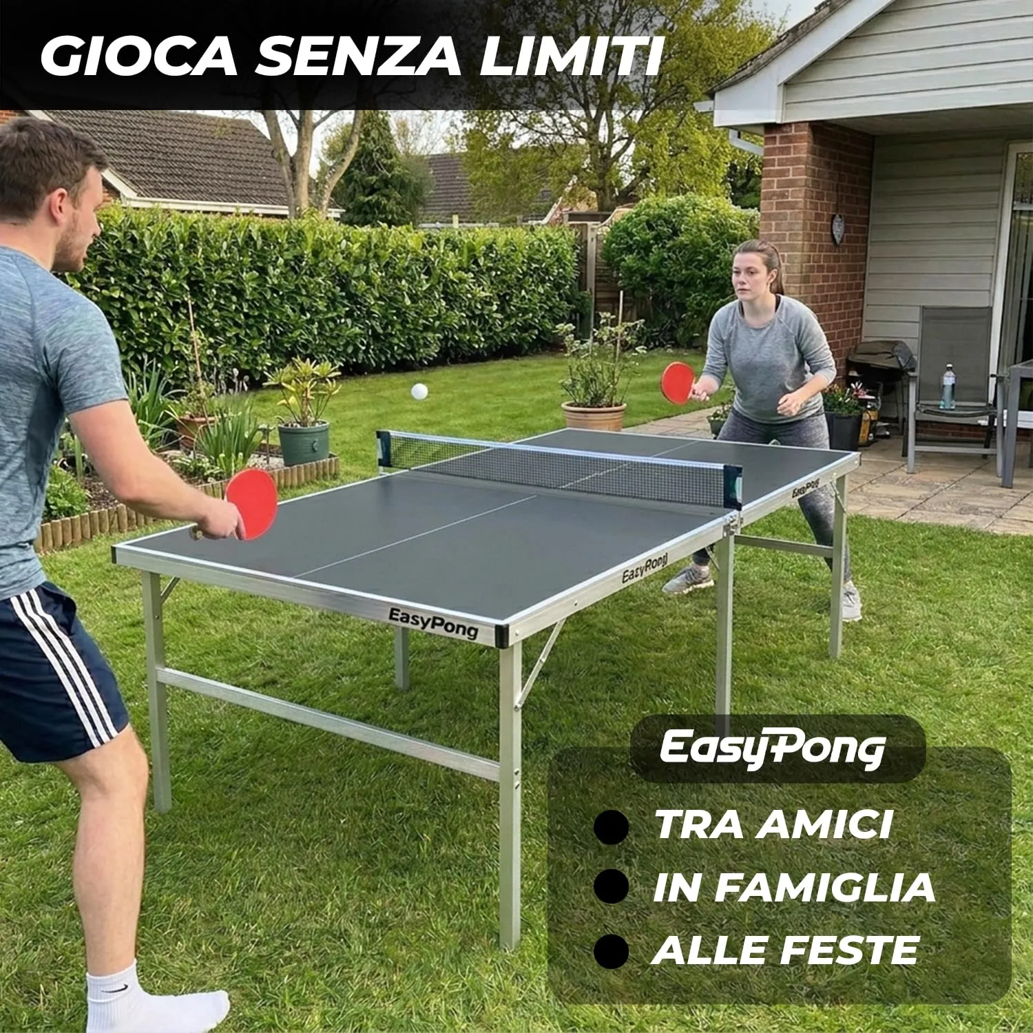 Original Cup EasyPong Tavolo da Ping Pong Grigio 182x91cm con 2 Racchette e 4 Palline - immagine 4