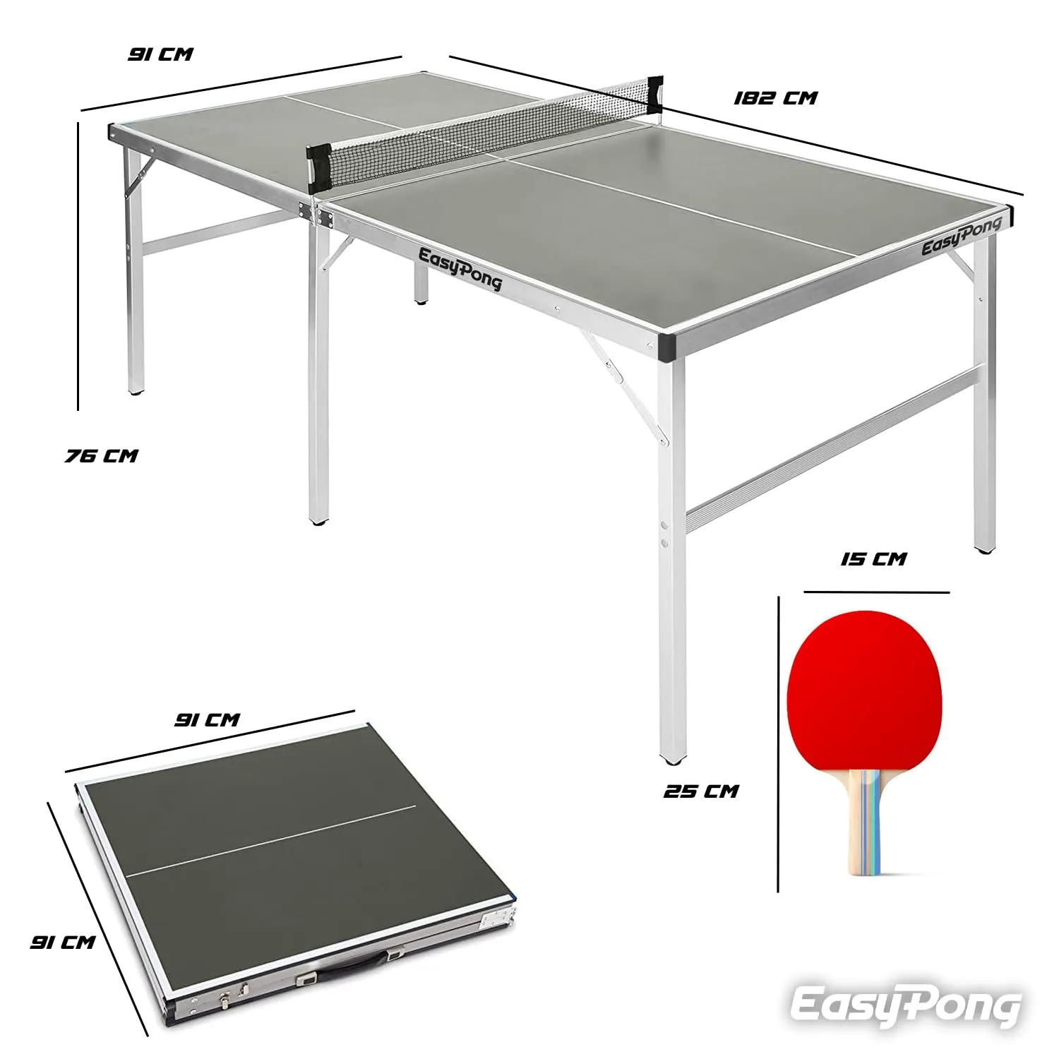 Original Cup EasyPong Tavolo da Ping Pong Grigio 182x91cm con 2 Racchette e 4 Palline - immagine 5