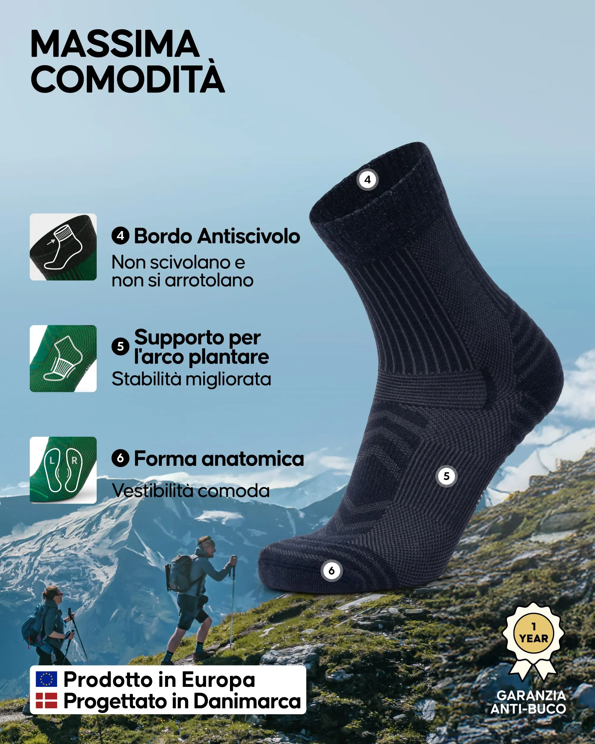 Danish Endurance Calze Trekking Leggere, 3 Paia, Blu Scuro, 39-42 - immagine 3