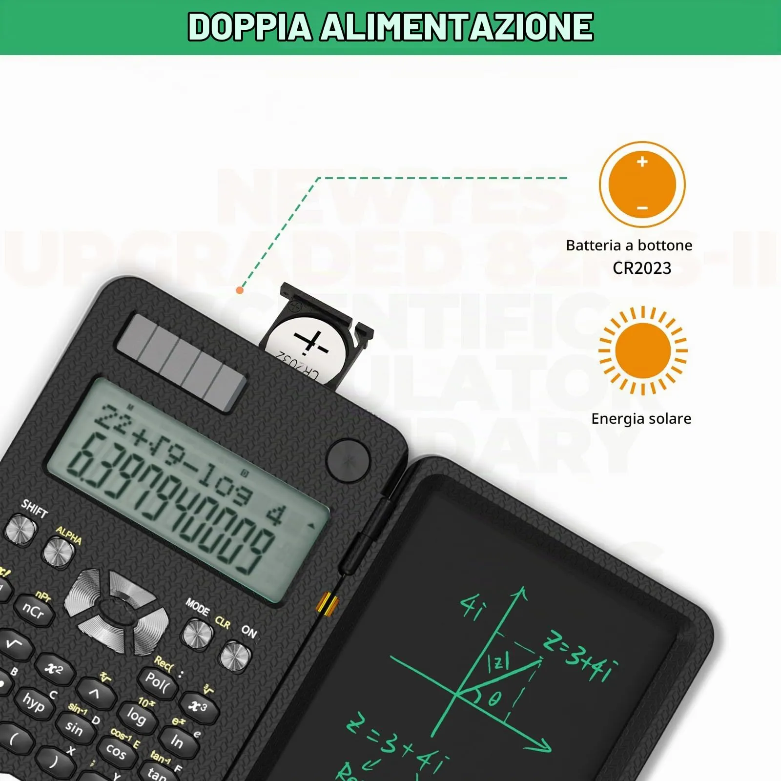 NEWYES 82MS Calcolatrice Scientifica con Tavoletta per Scrivere e Custodia Protettiva, 240 Funzioni, Nera - immagine 4